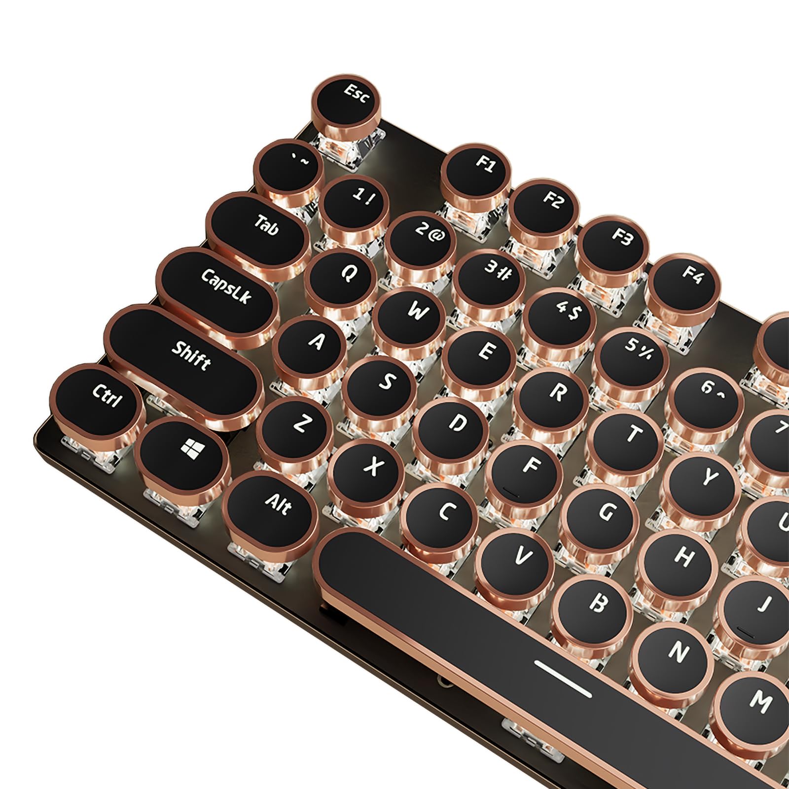 Typewriter Style Mechanical Gaming Keyboard White LED Backlit 104-Key NKRO Pink Switches Retro Round Keycaps Golden Ring Volume Knob Metal Panel Wired USB-C Detachable Cable, Rose Gold