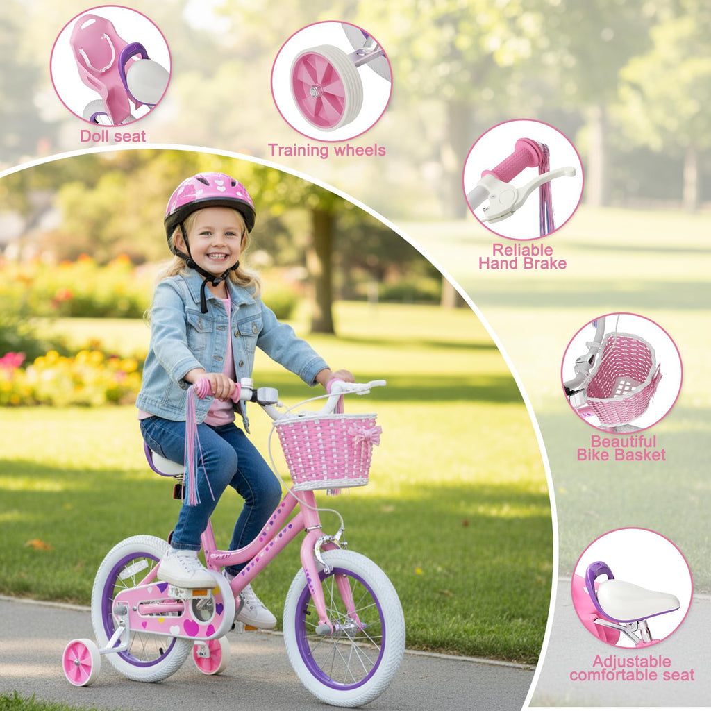 XJD Girls Bike for 2-12 Years Old Kids 12 14 16 20 Inch Toddler Bike,Retro Style Kids Bike with Training Wheels, 20 Inch Girl Bicycle with Kickstand