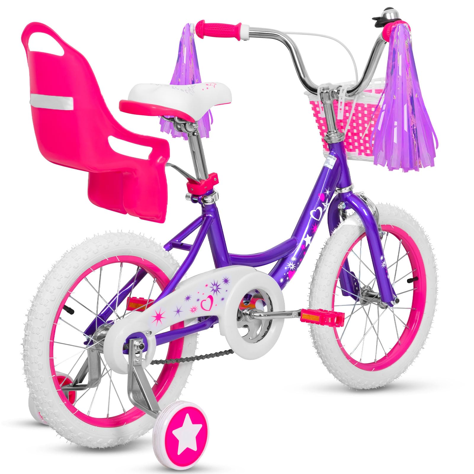 WEIZE Girls Bike for 3-12 Years Old Kids, 14 16 20 Inch Kids Bike with Training Wheels, Streamers, Basket and Doll Seat, Children Bicycles with Coaster Brake, Multiple Colors