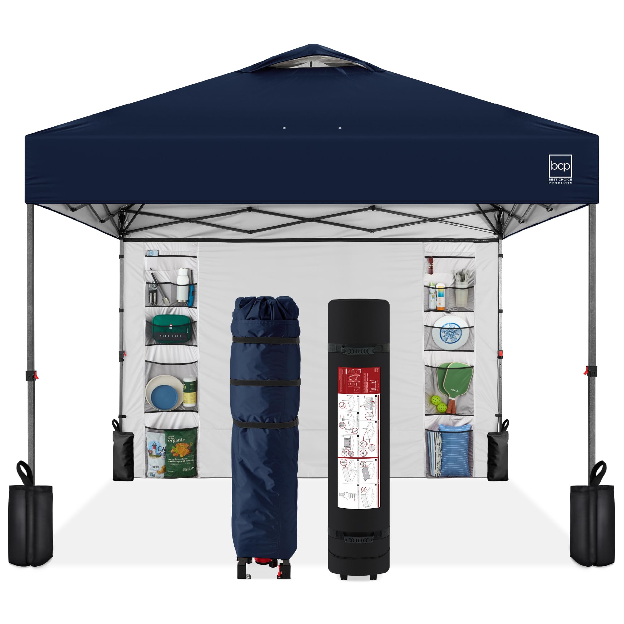 Best Choice Products 10x10ft Pop Up Canopy Tent with Sidewall, 1 Person 1 Minute Set Up, Carry Case, 4 Weight Bags - Pink/White