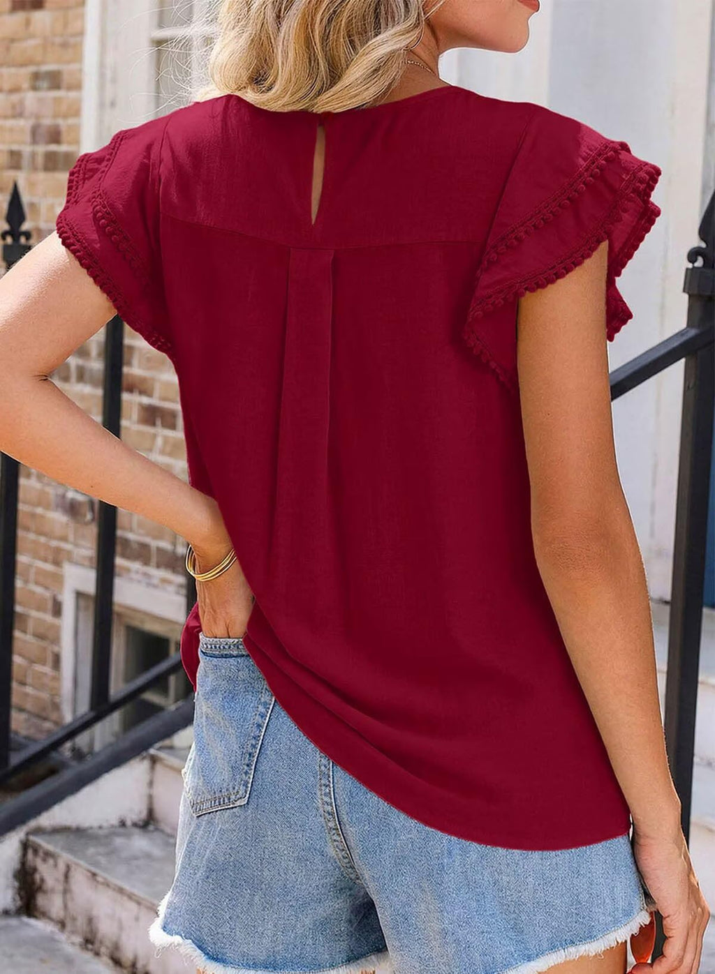 Dokotoo Summer Tops for Women 2026 Casual Round Neck Ruffle Cap Sleeve Blouse Shirts Solid Color Tunic Tops