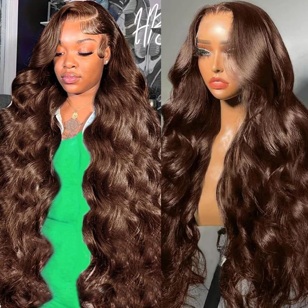 30inch Chocolate Brown Lace Front Wig Human Hair 13x6 Hd Lace Frontal Wigs Human Hair 200 Density Body Wave Chocolate Brown Wig Human Hair pre Plucked Colored Wigs for Women