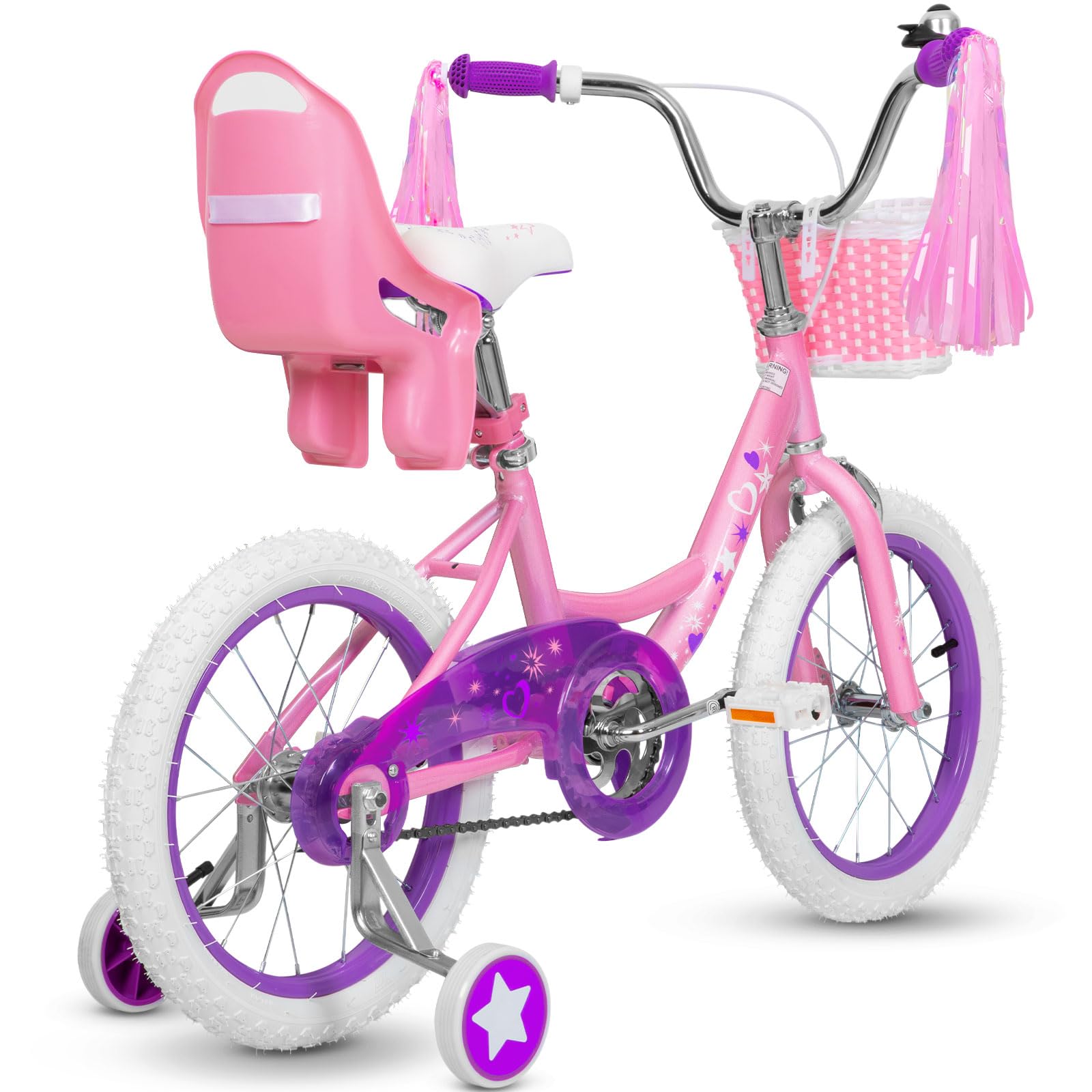 WEIZE Girls Bike for 3-12 Years Old Kids, 14 16 20 Inch Kids Bike with Training Wheels, Streamers, Basket and Doll Seat, Children Bicycles with Coaster Brake, Multiple Colors