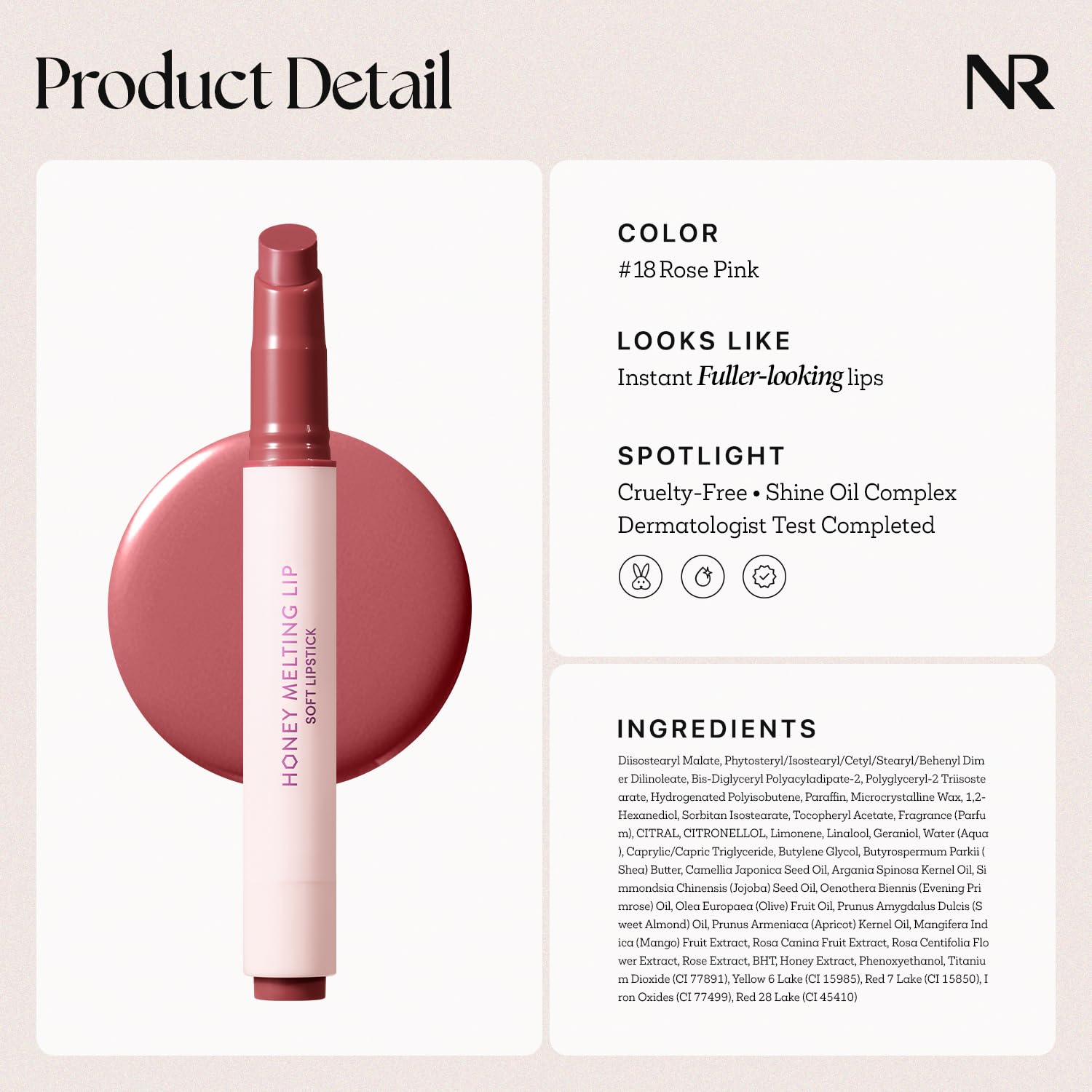 Nature Republic HONEY MELTING LIP (02 FIG) SOFT LIP STICK, Hydrating Gloss, Moisturizing balms, Sheer tint, Shine & Nude, Glowy Finish, korean make up