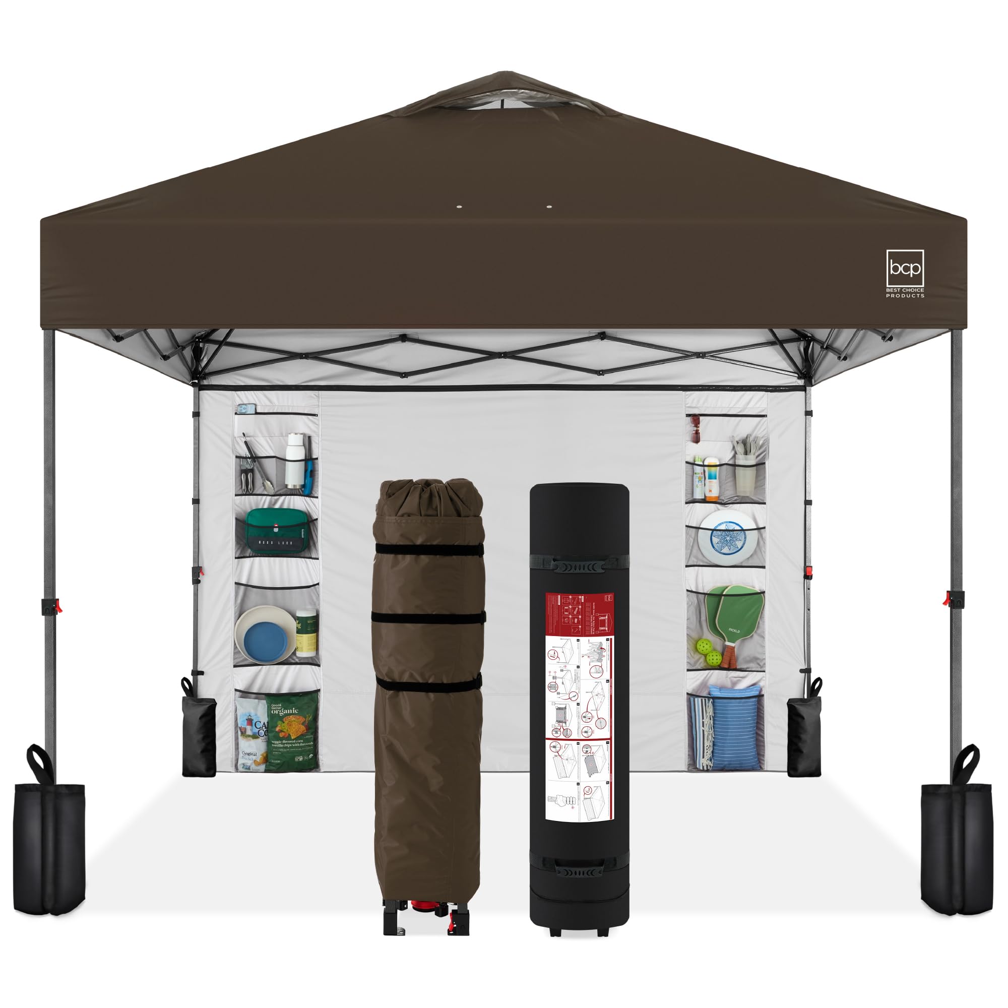 Best Choice Products 10x10ft Pop Up Canopy Tent with Sidewall, 1 Person 1 Minute Set Up, Carry Case, 4 Weight Bags - Pink/White