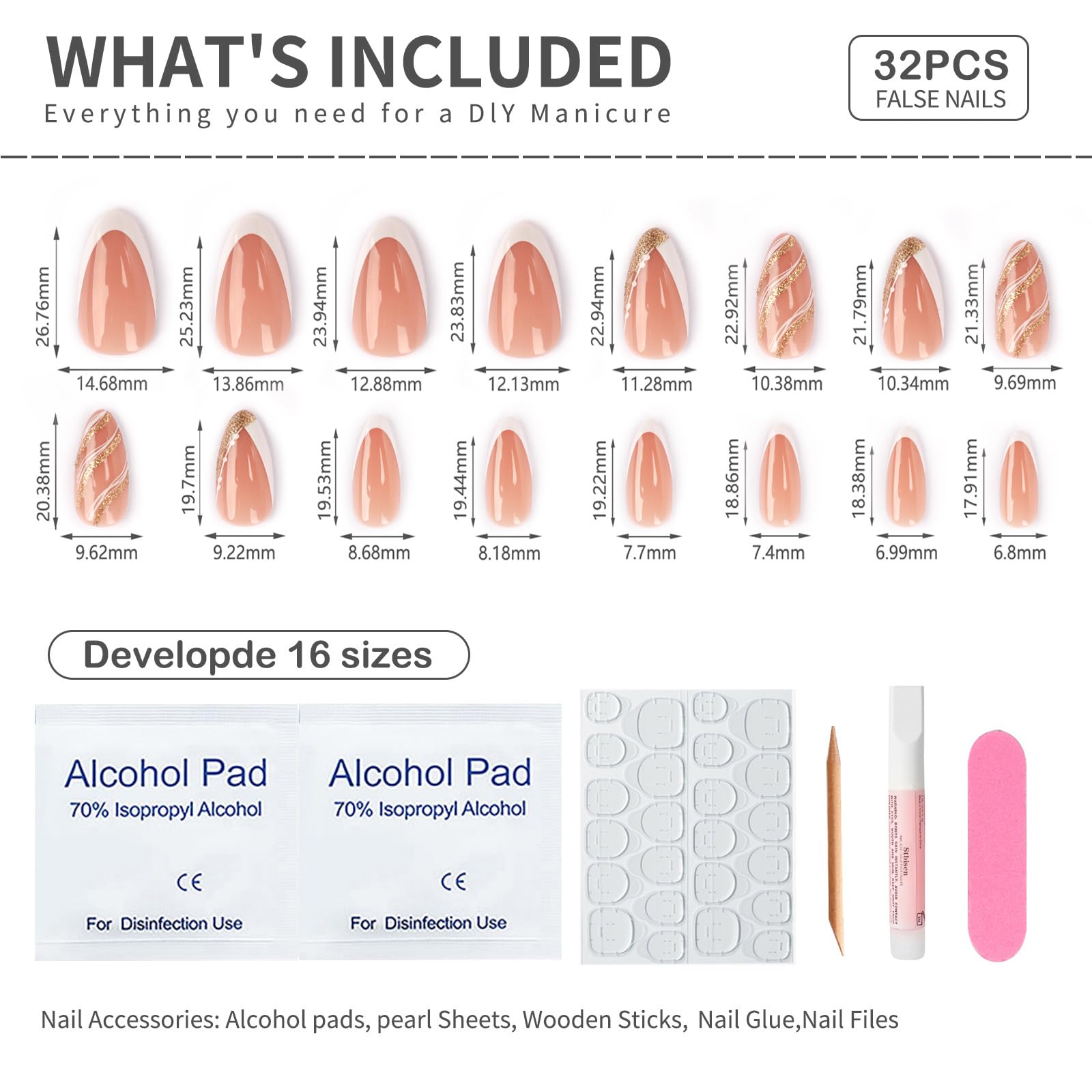 Summer French Press On Nails Short Almond, Cute Nude Pink Fake Nails with White French Tip & Brown Dot Detail, Glossy Gel Acrylic Stick On Nails, Perfect for Daily Wear & Gifts, New Packaging, 32PCS