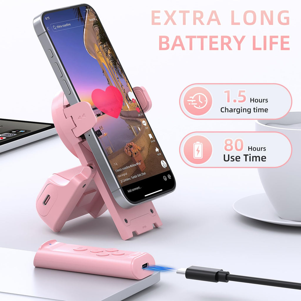 MILOUZ Remote Control Scrolling for Tiktok with Phone Stand,Page Turner for Kindle App E-Book,Bluetooth Camera Shutter Remote for iPhone, Android,iOS,iPad,Tablet (Purple)