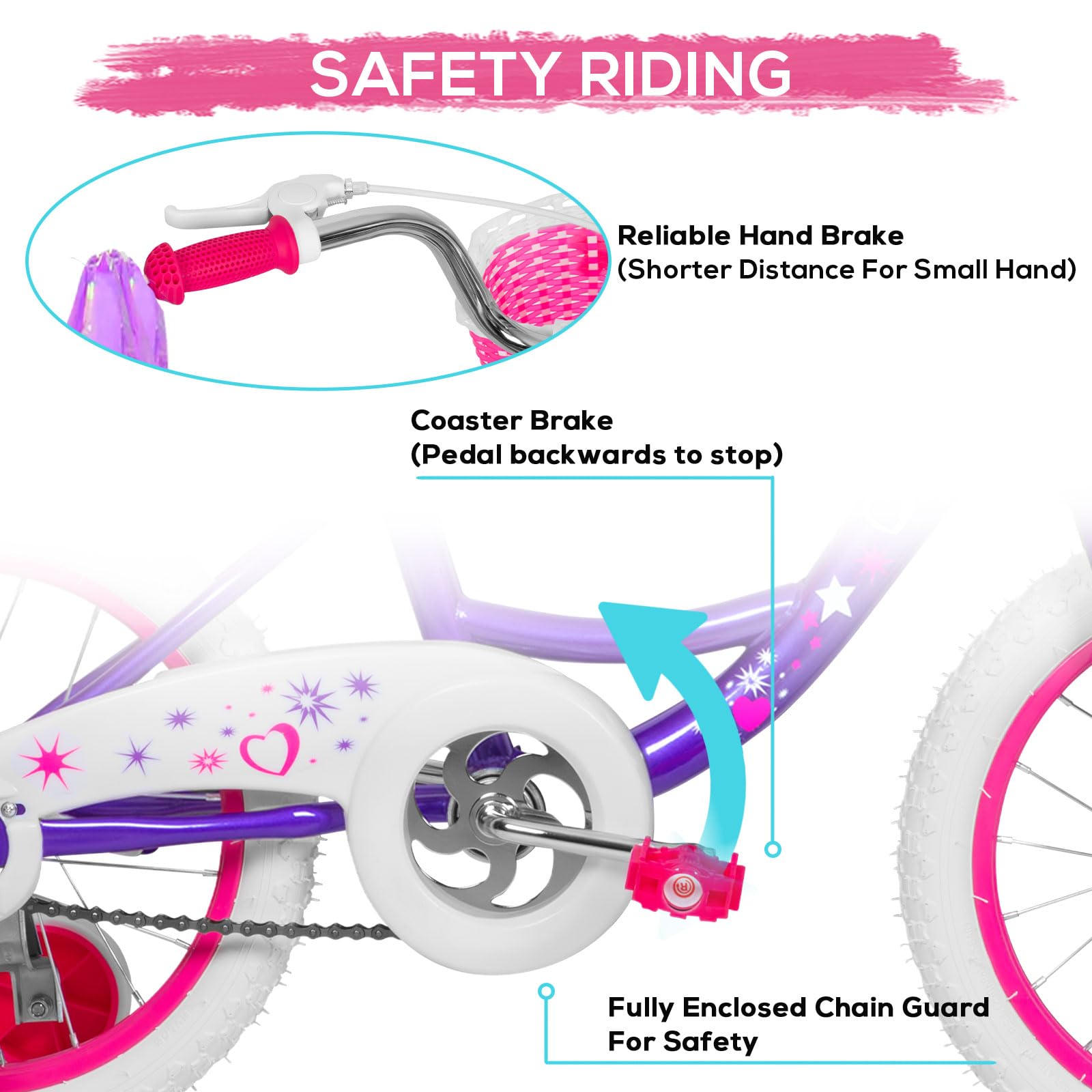 WEIZE Girls Bike for 3-12 Years Old Kids, 14 16 20 Inch Kids Bike with Training Wheels, Streamers, Basket and Doll Seat, Children Bicycles with Coaster Brake, Multiple Colors