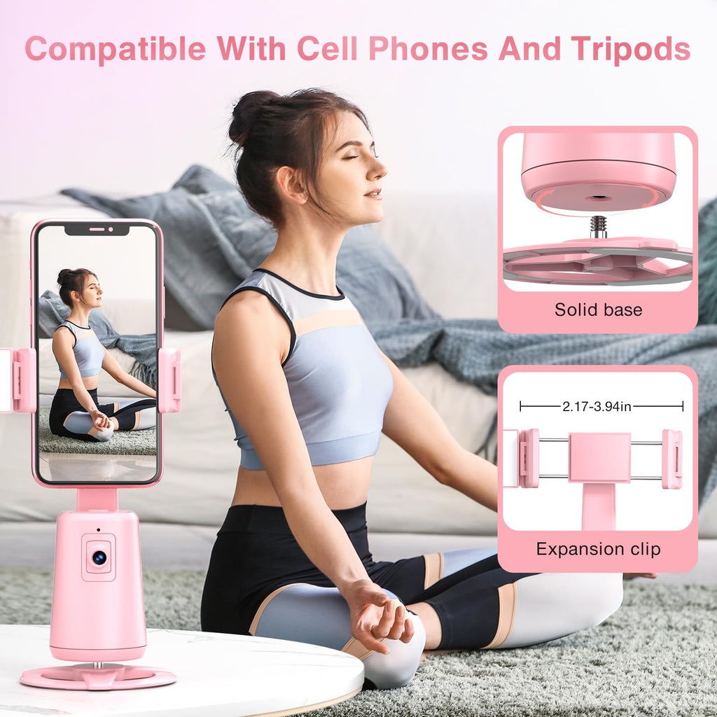 Auto Face Tracking Tripod 360° Rotating Cell Phone Photo and Video Kits Stand, No App, Camera Stand with Remote and Gesture Control, Rechargeable Smart Shooting Stand for Live Recording Tiktok（Black）