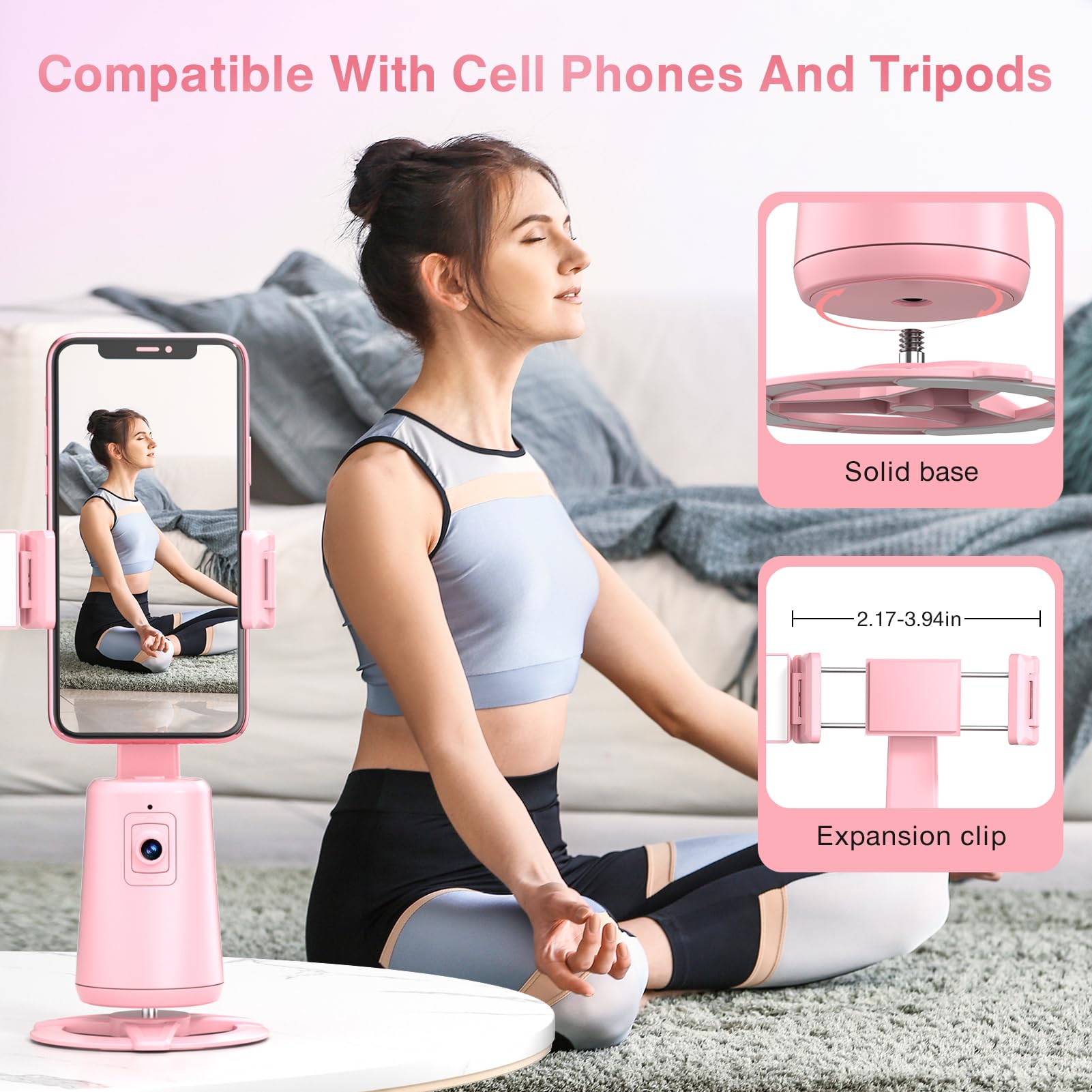 Auto Face Tracking Tripod 360° Rotating Cell Phone Photo and Video Kits Stand, No App, Camera Stand with Remote and Gesture Control, Rechargeable Smart Shooting Stand for Live Recording Tiktok（Black）