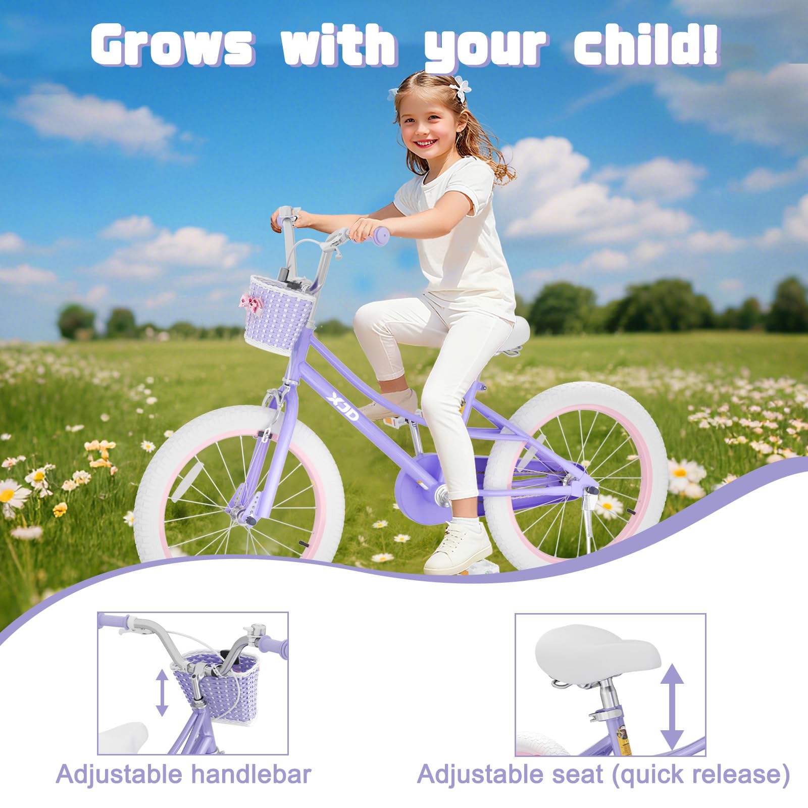 XJD Girls Bike for 2-12 Years Old Kids 12 14 16 20 Inch Toddler Bike,Retro Style Kids Bike with Training Wheels, 20 Inch Girl Bicycle with Kickstand