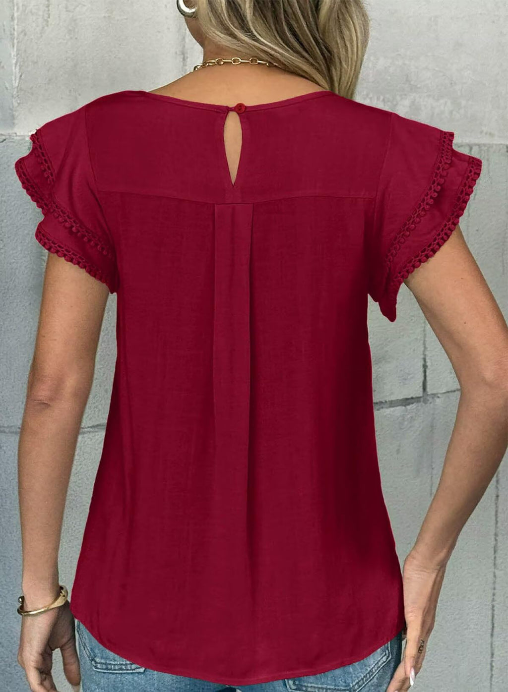 Dokotoo Summer Tops for Women 2026 Casual Round Neck Ruffle Cap Sleeve Blouse Shirts Solid Color Tunic Tops