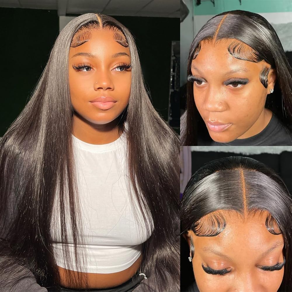 TTSMINS 13x6 Lace Front Wigs Human Hair for Women 180 Density HD Transparent 28 Inch Straight Lace Front Wigs Human Hair Pre Plucked Glueless Lace Frontal Wigs Natural Black Color