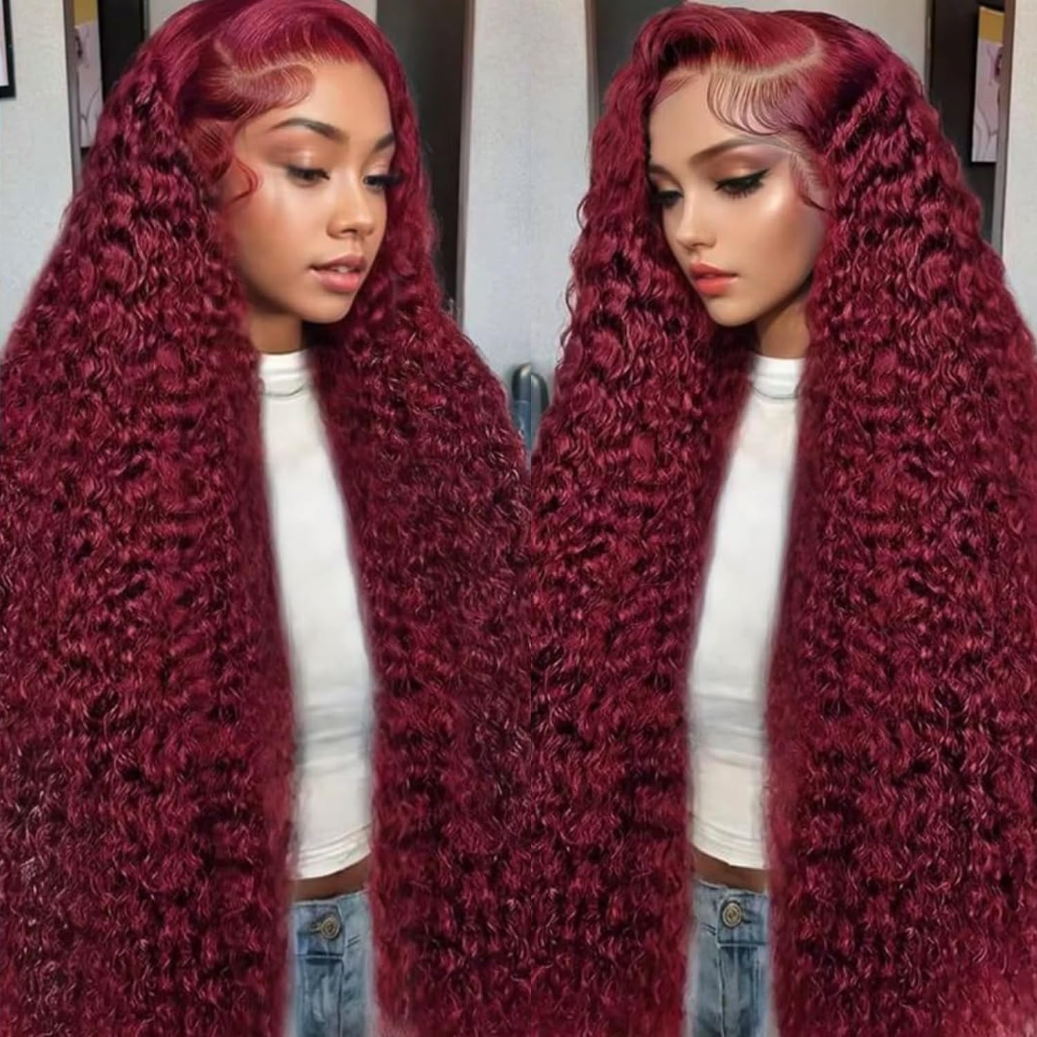 Nsvnsv 30 Inch 13x6 Deep Wave Lace Front Wigs Human Hair HD Full Lace Frontal Wigs Pre Plucked Bleached Knots 180% Density Deep Curly Human Hair Wig Natural Color