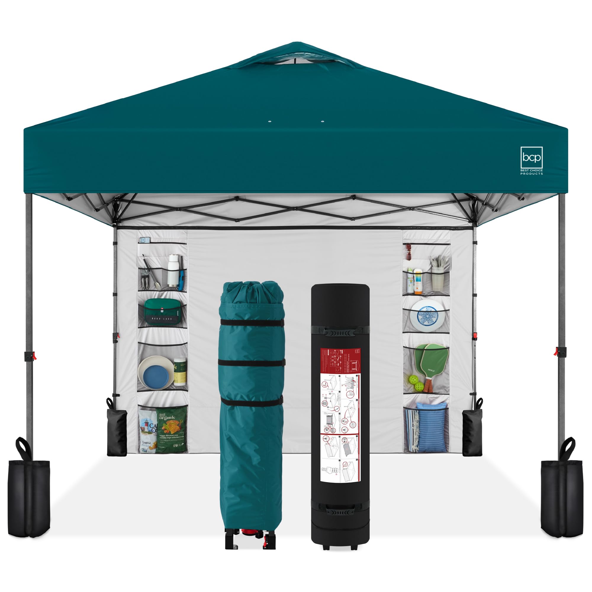 Best Choice Products 10x10ft Pop Up Canopy Tent with Sidewall, 1 Person 1 Minute Set Up, Carry Case, 4 Weight Bags - Pink/White