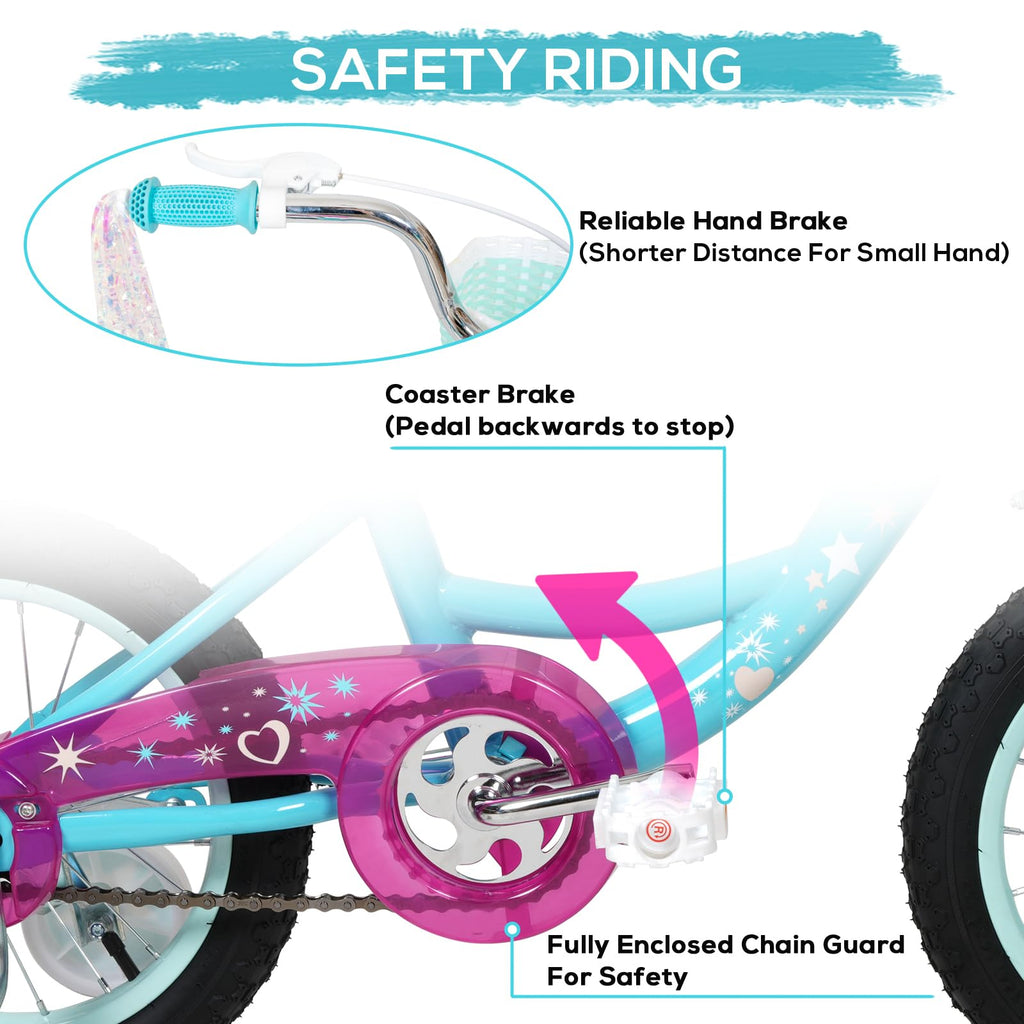 WEIZE Girls Bike for 3-12 Years Old Kids, 14 16 20 Inch Kids Bike with Training Wheels, Streamers, Basket and Doll Seat, Children Bicycles with Coaster Brake, Multiple Colors