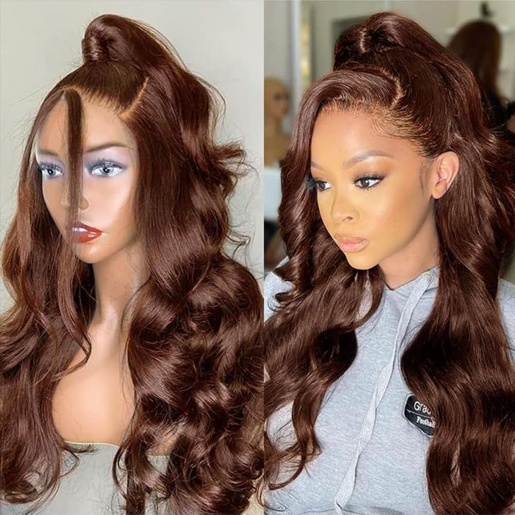 30inch Chocolate Brown Lace Front Wig Human Hair 13x6 Hd Lace Frontal Wigs Human Hair 200 Density Body Wave Chocolate Brown Wig Human Hair pre Plucked Colored Wigs for Women