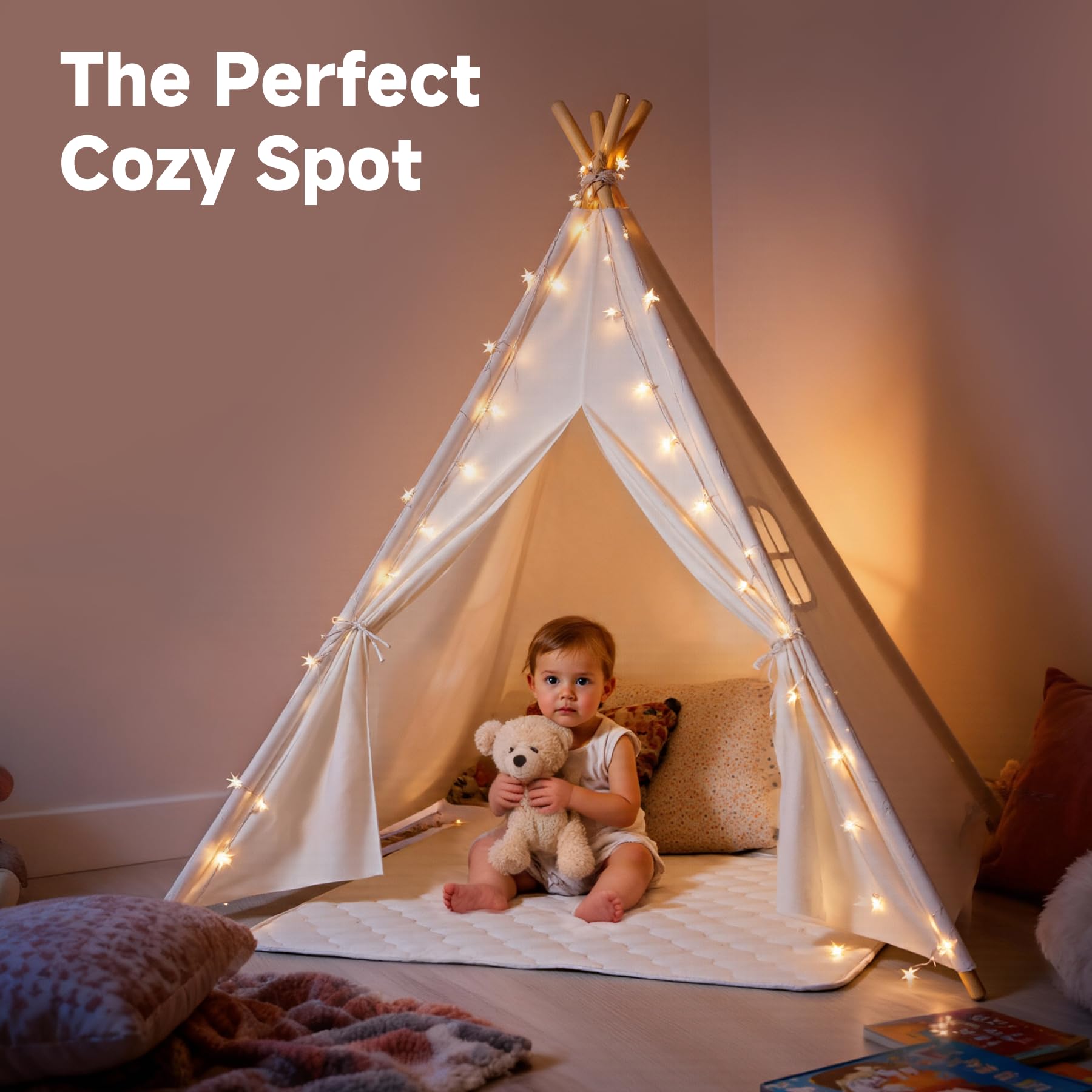 Kids Teepee Tent for Kids, Kid Play Tents for Girls & Boys, Gifts Playhouse for Indoor Outdoor Games, Toddler Toys House for Baby (Tee Pee for Child)