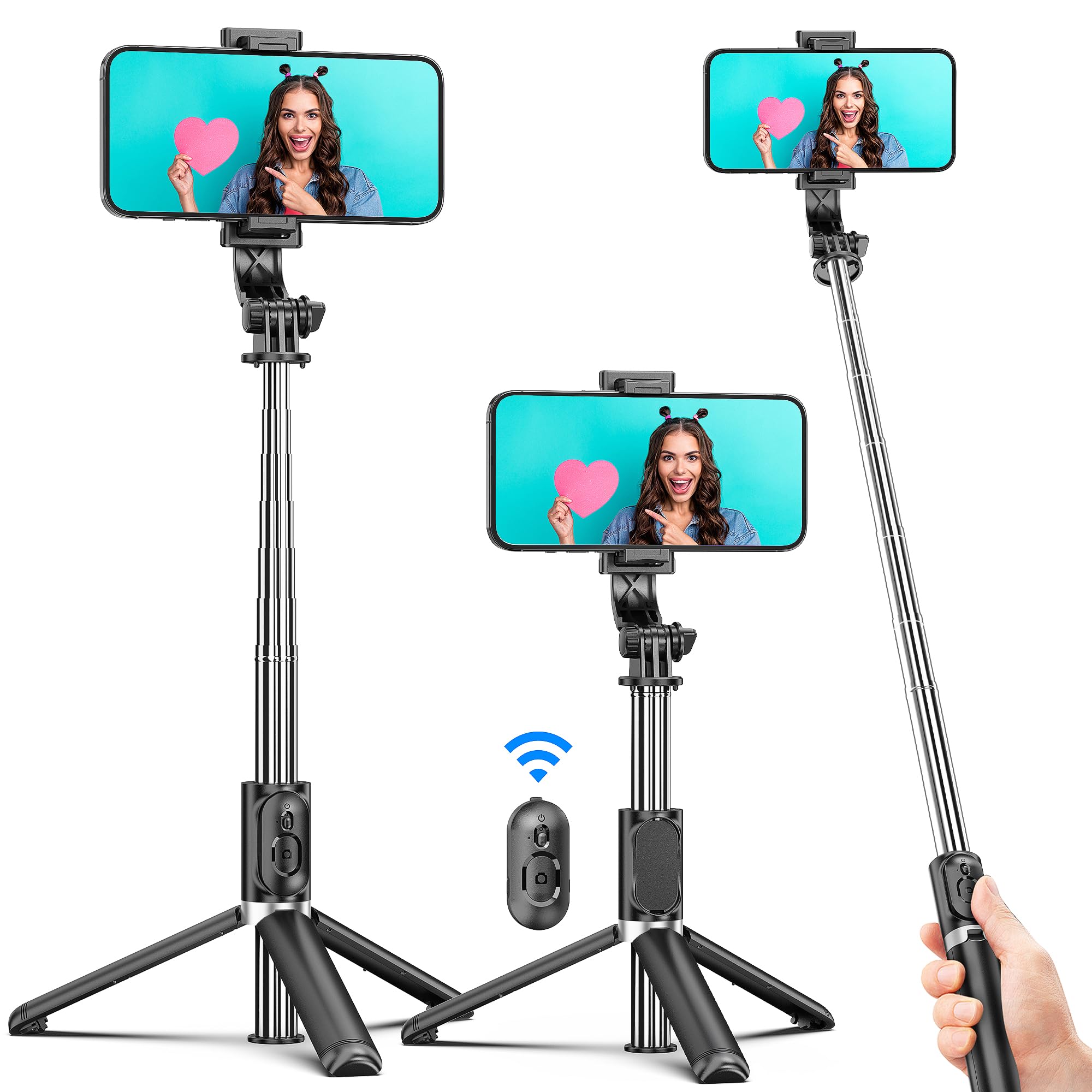 Selfie Stick Tripod, All in One Extendable & Portable iPhone Tripod Selfie Stick with Wireless Remote Compatible with iPhone 17 16 15 14 13 12 pro Xs Max, Galaxy Note10/S20/S10/OnePlus 9/9 PRO etc