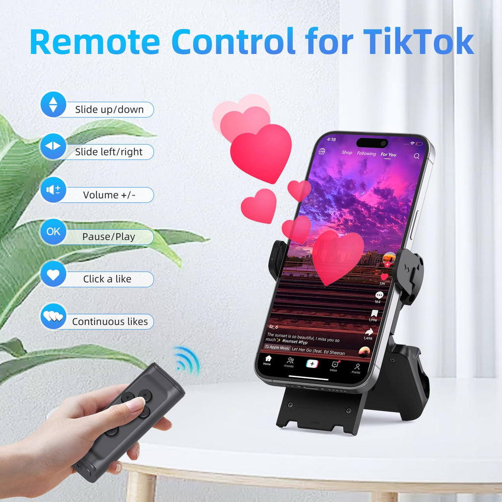 MILOUZ Remote Control Scrolling for Tiktok with Phone Stand,Page Turner for Kindle App E-Book,Bluetooth Camera Shutter Remote for iPhone, Android,iOS,iPad,Tablet (Purple)