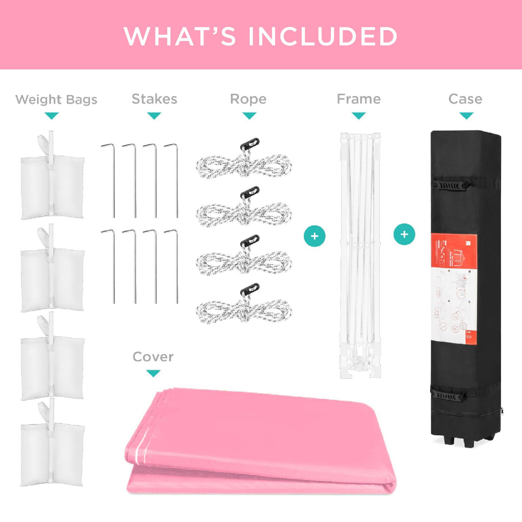 Best Choice Products 10x10ft Pop Up Canopy Tent with Sidewall, 1 Person 1 Minute Set Up, Carry Case, 4 Weight Bags - Pink/White