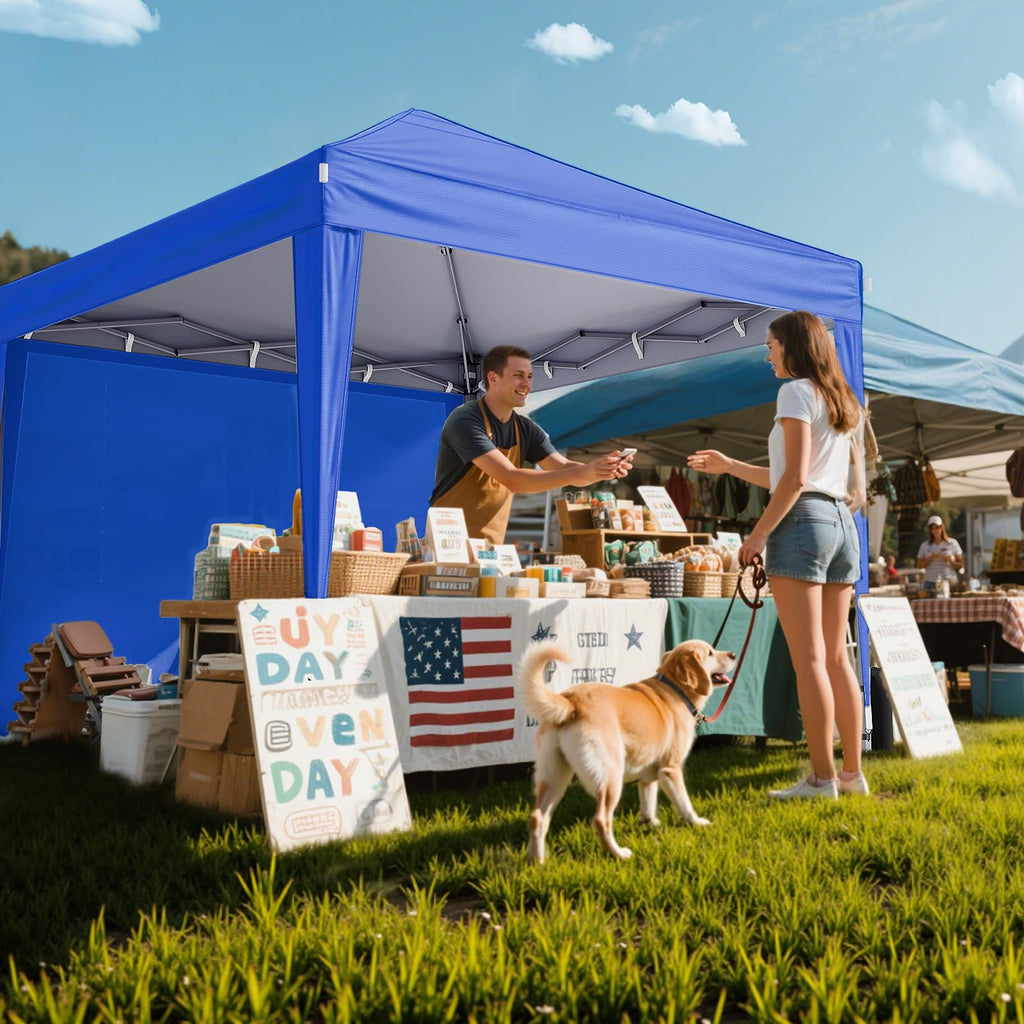 Driftalia 10x10 Pop Up Canopy with Sidewalls, Outdoor Instant Canopy Tent with Carry Bag for Commercial Events, Camping, Backyard Parties - White