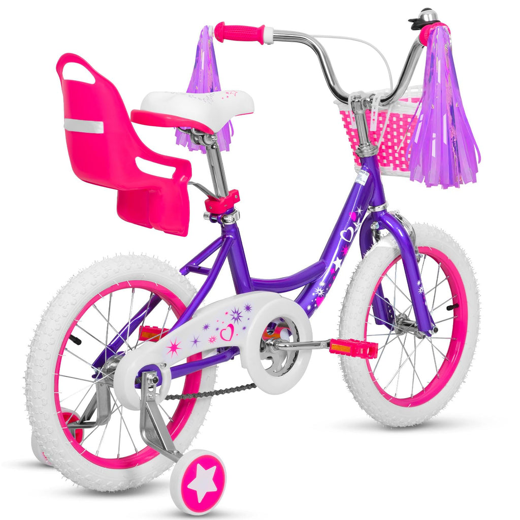 WEIZE Girls Bike for 3-12 Years Old Kids, 14 16 20 Inch Kids Bike with Training Wheels, Streamers, Basket and Doll Seat, Children Bicycles with Coaster Brake, Multiple Colors