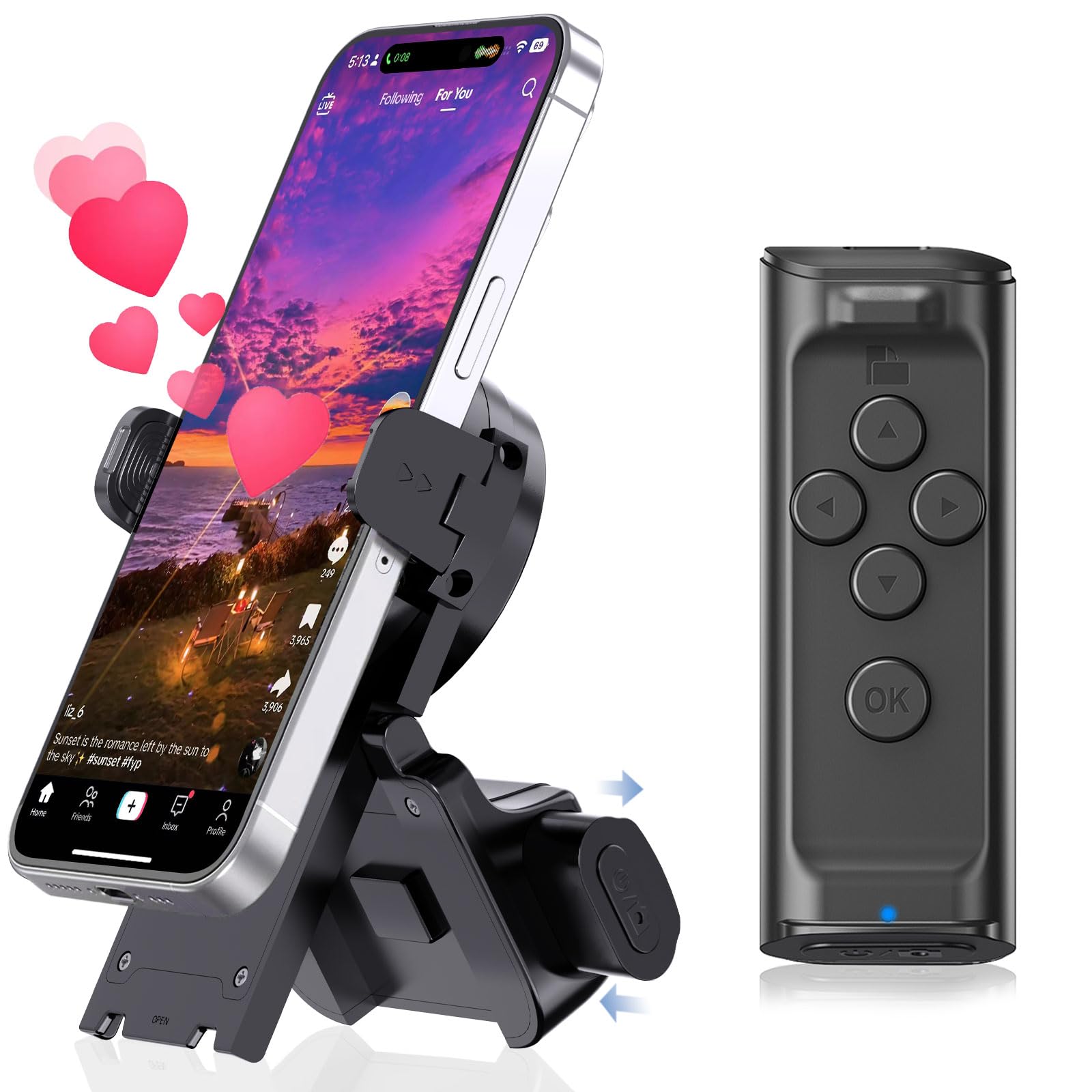 MILOUZ Remote Control Scrolling for Tiktok with Phone Stand,Page Turner for Kindle App E-Book,Bluetooth Camera Shutter Remote for iPhone, Android,iOS,iPad,Tablet (Purple)