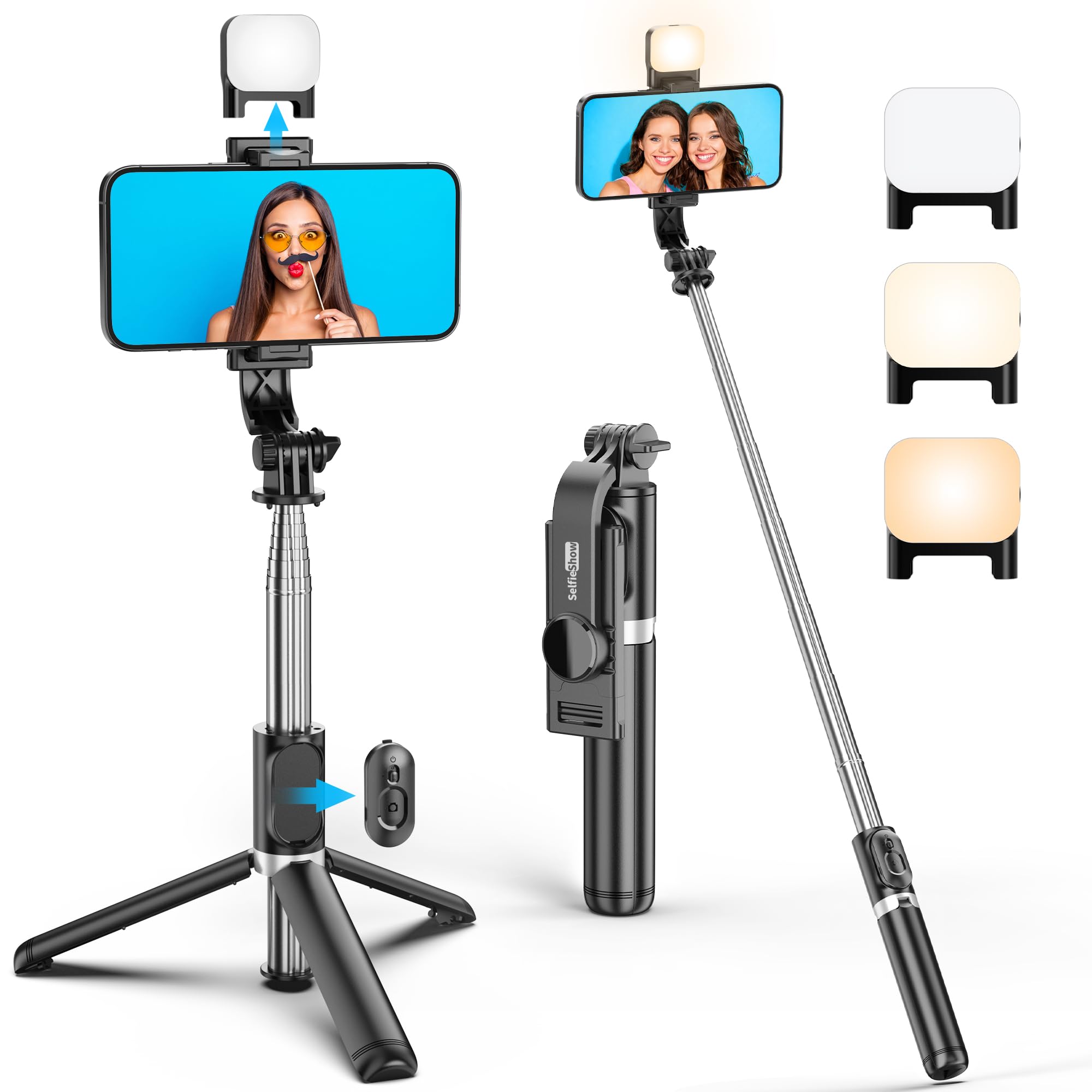 Selfie Stick Tripod, All in One Extendable & Portable iPhone Tripod Selfie Stick with Wireless Remote Compatible with iPhone 17 16 15 14 13 12 pro Xs Max, Galaxy Note10/S20/S10/OnePlus 9/9 PRO etc