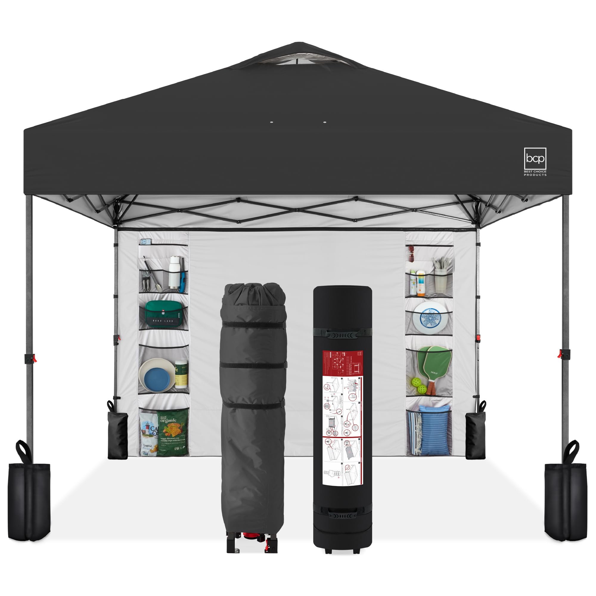 Best Choice Products 10x10ft Pop Up Canopy Tent with Sidewall, 1 Person 1 Minute Set Up, Carry Case, 4 Weight Bags - Pink/White