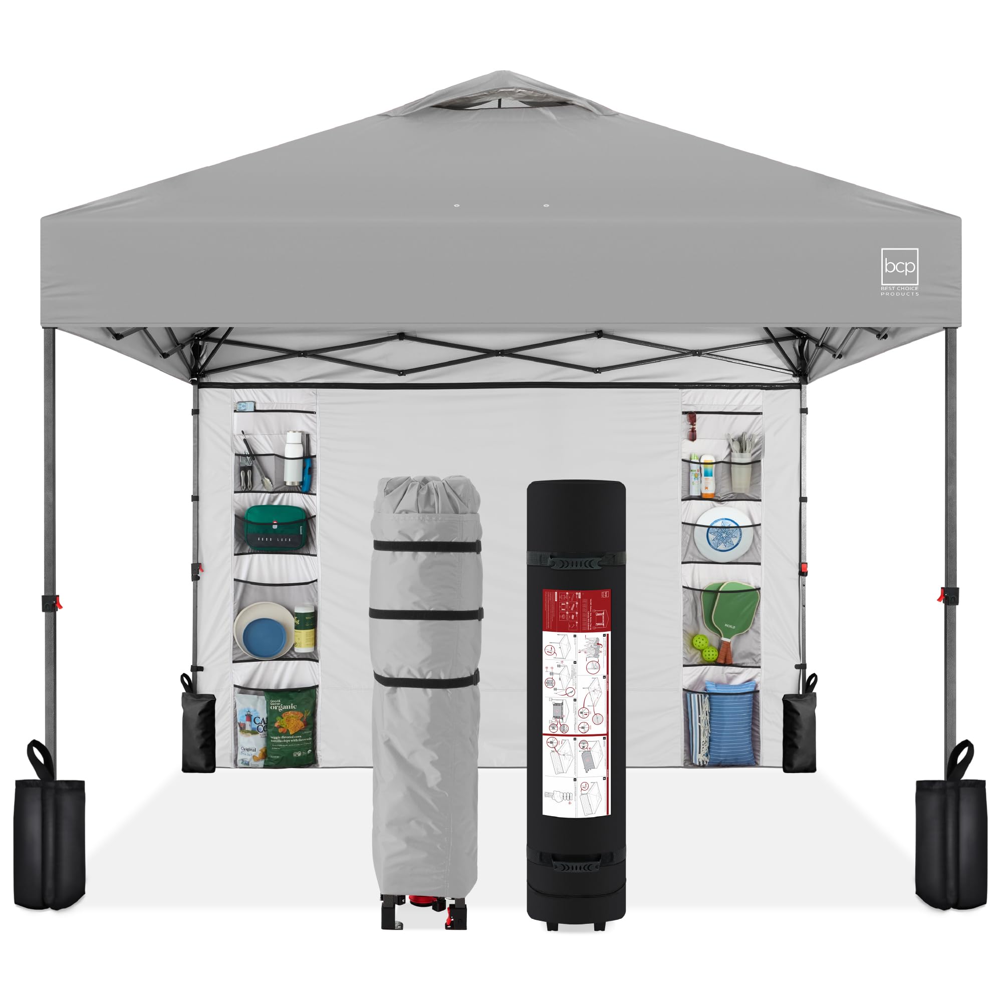 Best Choice Products 10x10ft Pop Up Canopy Tent with Sidewall, 1 Person 1 Minute Set Up, Carry Case, 4 Weight Bags - Pink/White