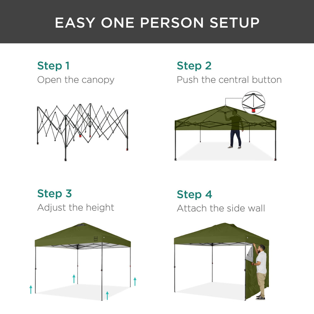 Best Choice Products 10x10ft Pop Up Canopy Tent with Sidewall, 1 Person 1 Minute Set Up, Carry Case, 4 Weight Bags - Pink/White