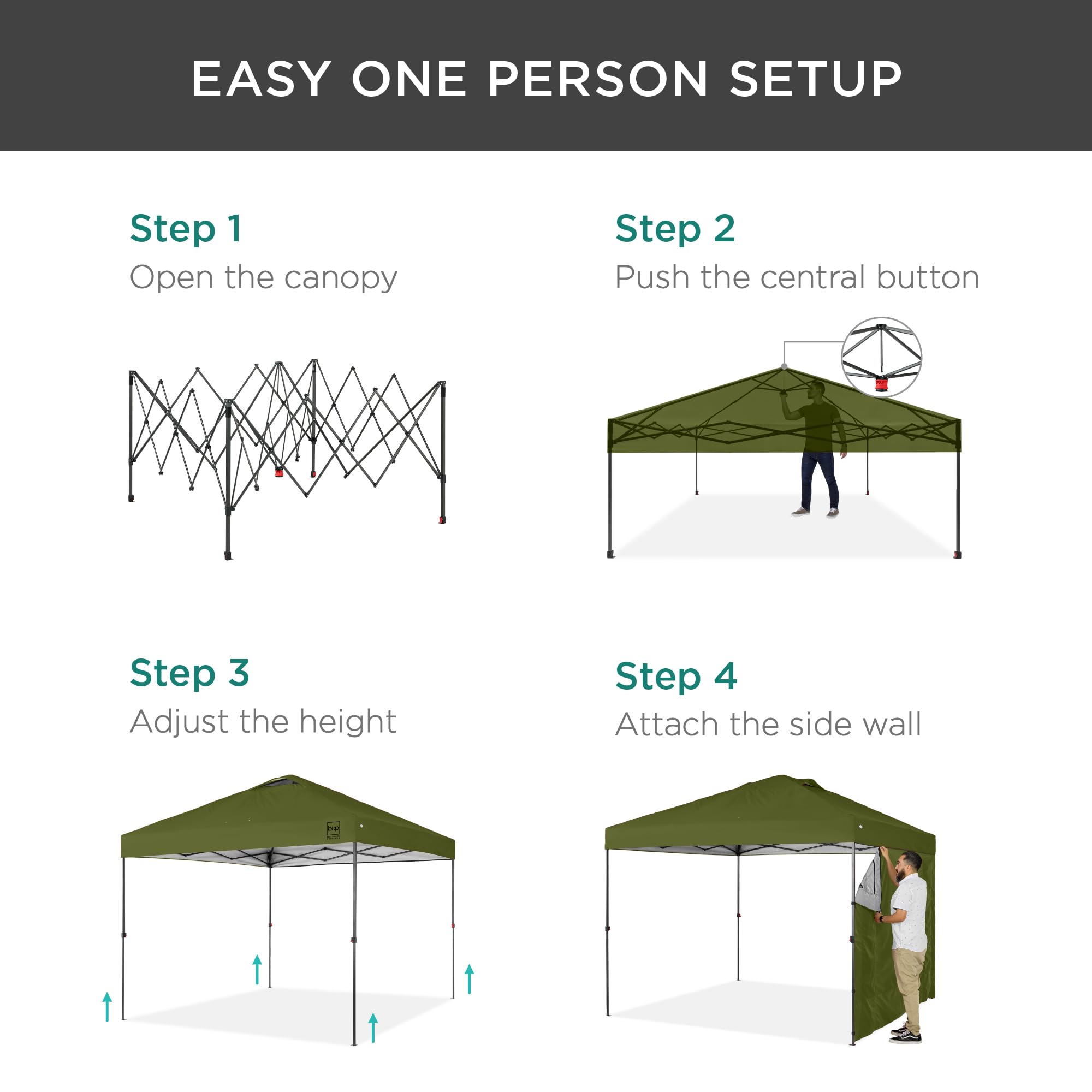 Best Choice Products 10x10ft Pop Up Canopy Tent with Sidewall, 1 Person 1 Minute Set Up, Carry Case, 4 Weight Bags - Pink/White