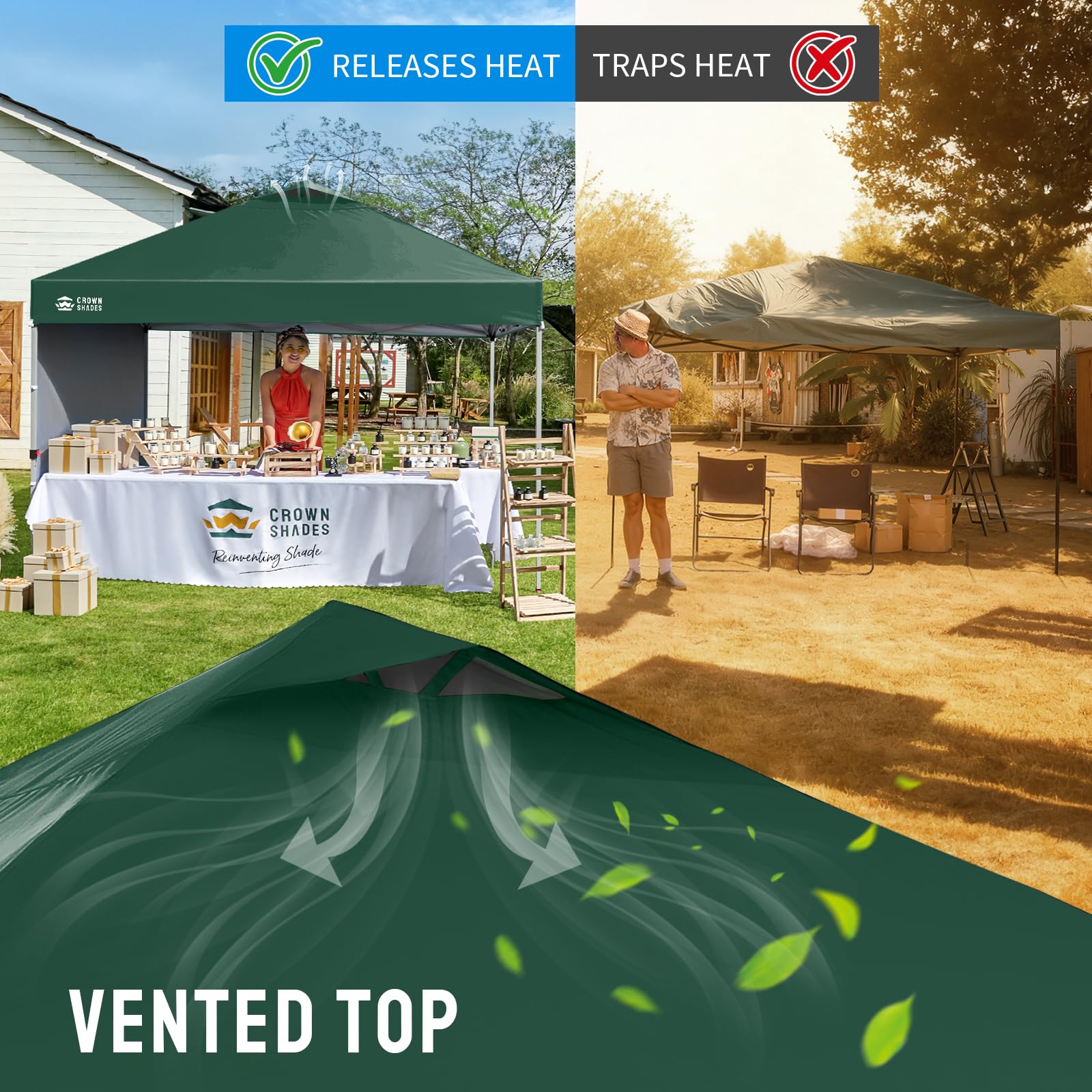 CROWN SHADES 10x10 Pop Up Canopy with 1 Side Wall - Beach Tent with One Push Setup - Outdoor Sun Shade for Events, Parties, Camping - Gazebo with STO-N-Go Cover Bag (White)
