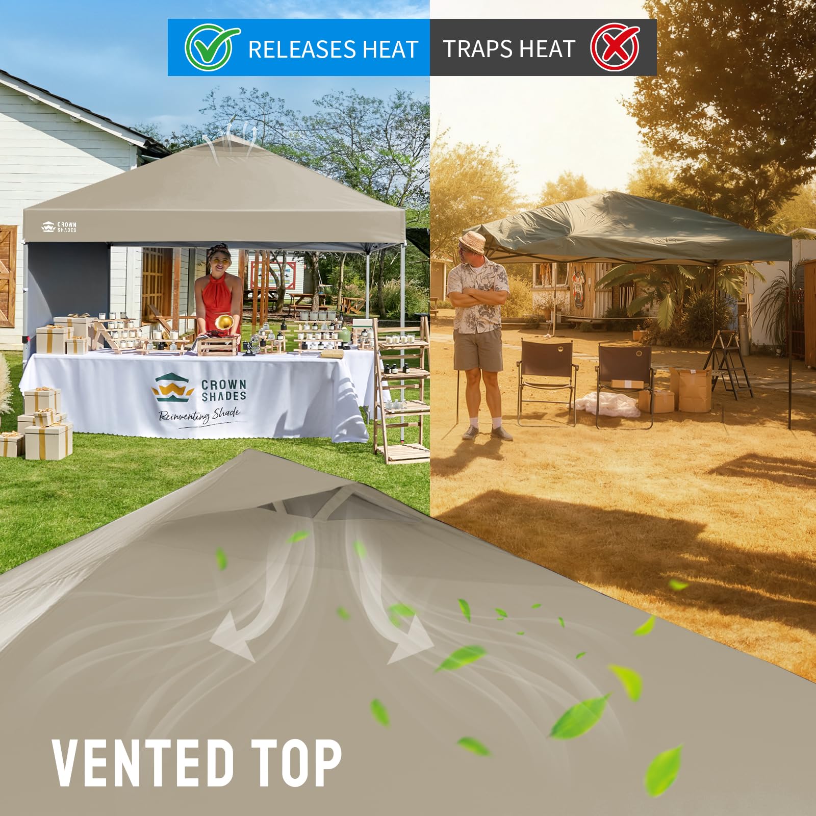CROWN SHADES 10x10 Pop Up Canopy with 1 Side Wall - Beach Tent with One Push Setup - Outdoor Sun Shade for Events, Parties, Camping - Gazebo with STO-N-Go Cover Bag (White)