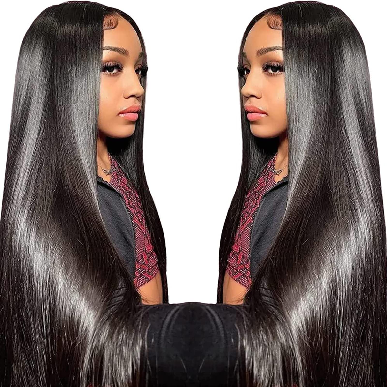 TTSMINS 13x6 Lace Front Wigs Human Hair for Women 180 Density HD Transparent 28 Inch Straight Lace Front Wigs Human Hair Pre Plucked Glueless Lace Frontal Wigs Natural Black Color