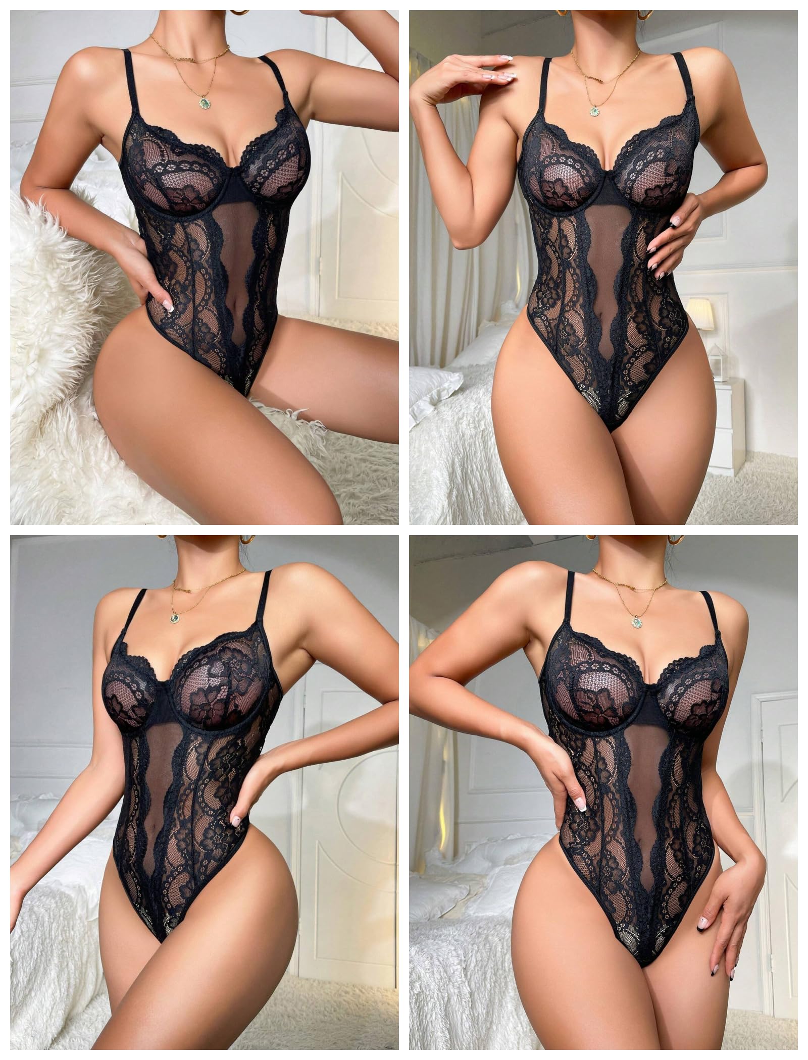 Avidlove Sexy Lingerie for Women Lace Teddy Bodysuit Deep V Cut Out Babydoll One Piece lingerie