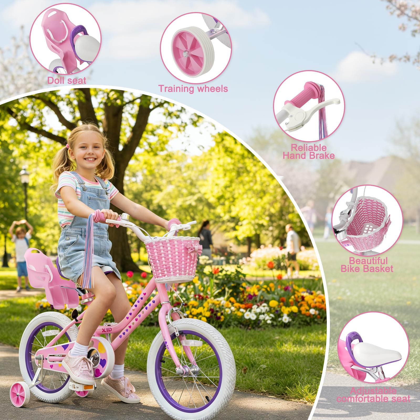XJD Girls Bike for 2-12 Years Old Kids 12 14 16 20 Inch Toddler Bike,Retro Style Kids Bike with Training Wheels, 20 Inch Girl Bicycle with Kickstand