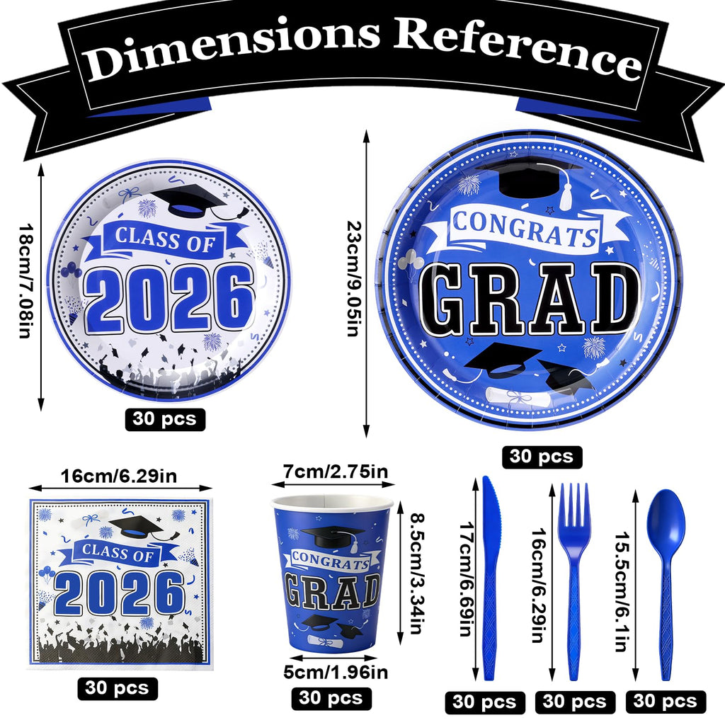 Graduation Decorations 2026 210Pcs, Black Gold Class of 2026 Graduation Party Decorations Tableware Set Disposable Grad Plates, Napkins, Dessert Plates, Cups, Straws and Forks for Grad Decor Supplies