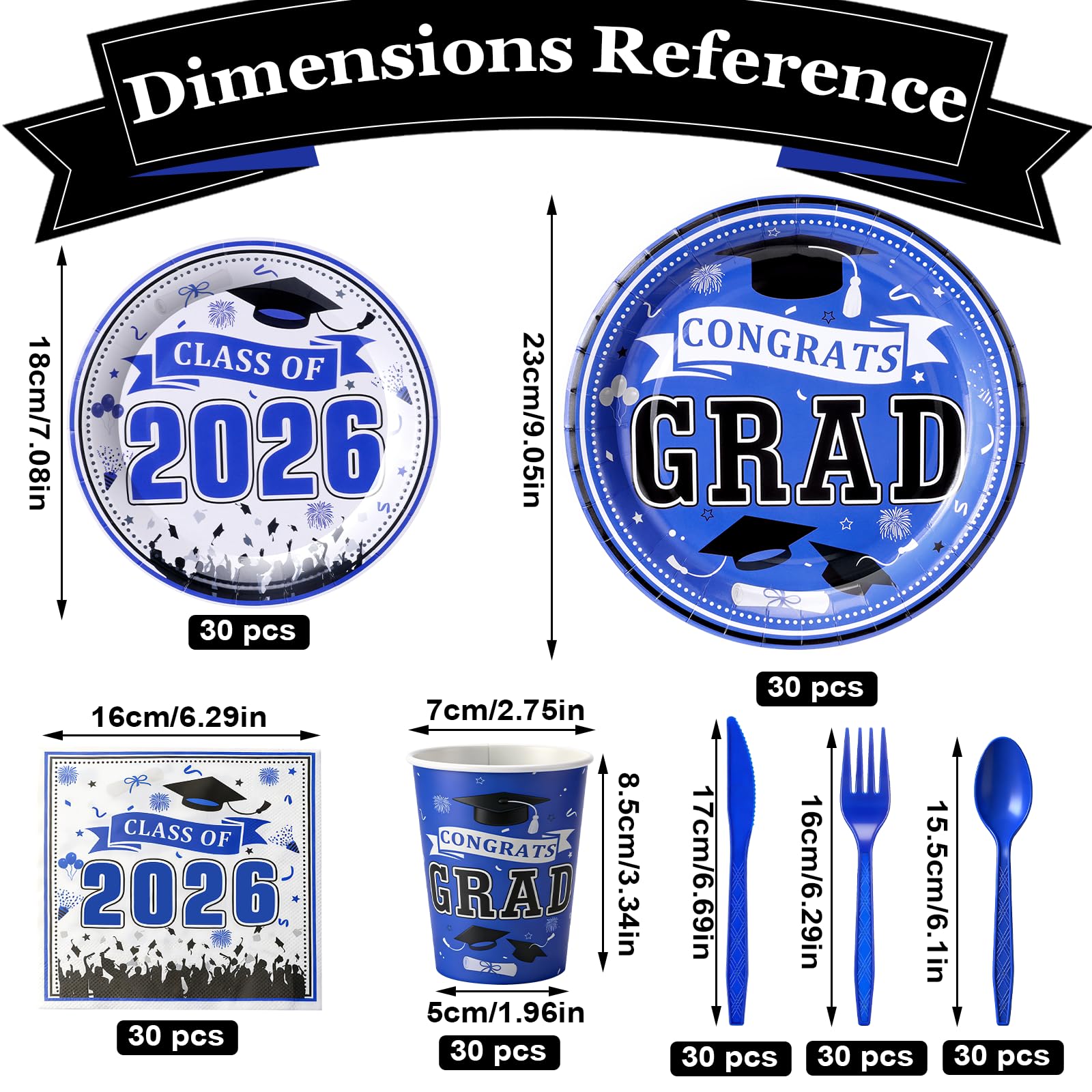 Graduation Decorations 2026 210Pcs, Black Gold Class of 2026 Graduation Party Decorations Tableware Set Disposable Grad Plates, Napkins, Dessert Plates, Cups, Straws and Forks for Grad Decor Supplies