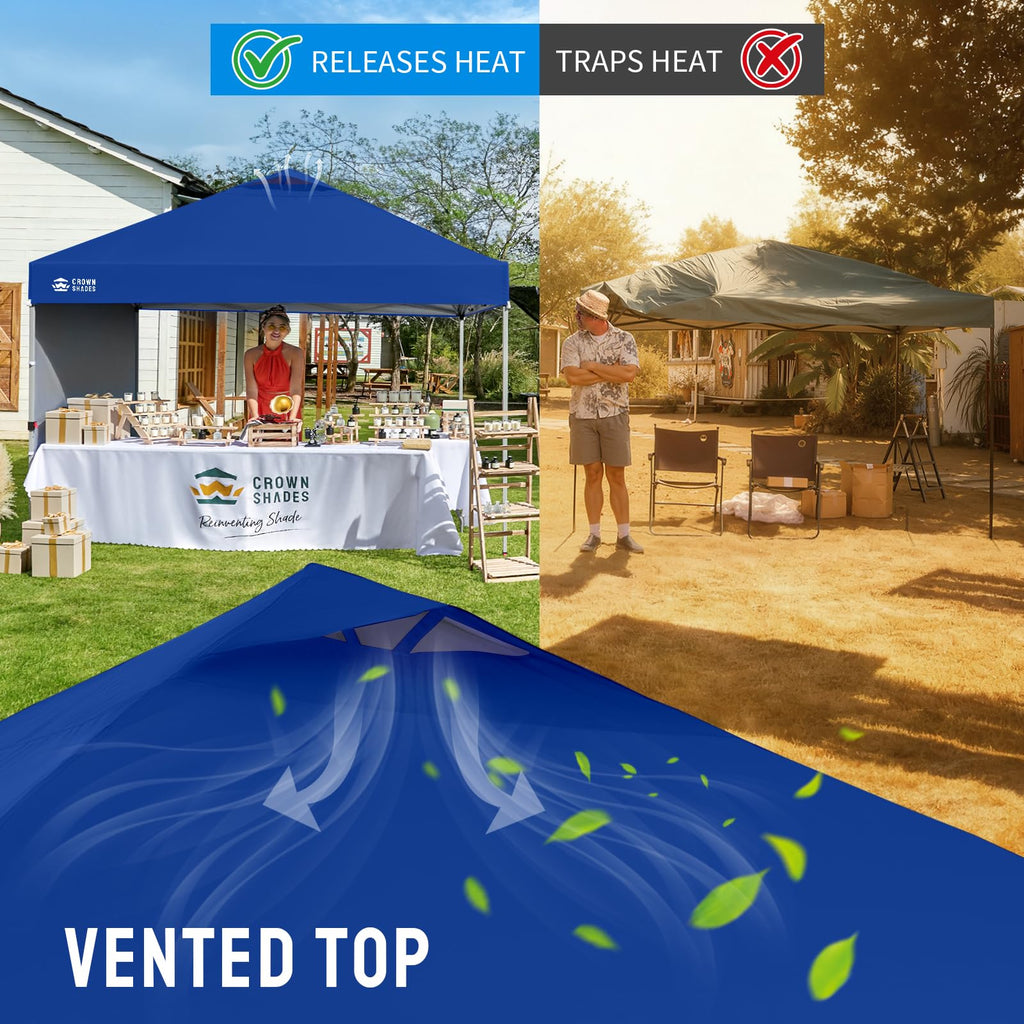 CROWN SHADES 10x10 Pop Up Canopy with 1 Side Wall - Beach Tent with One Push Setup - Outdoor Sun Shade for Events, Parties, Camping - Gazebo with STO-N-Go Cover Bag (White)
