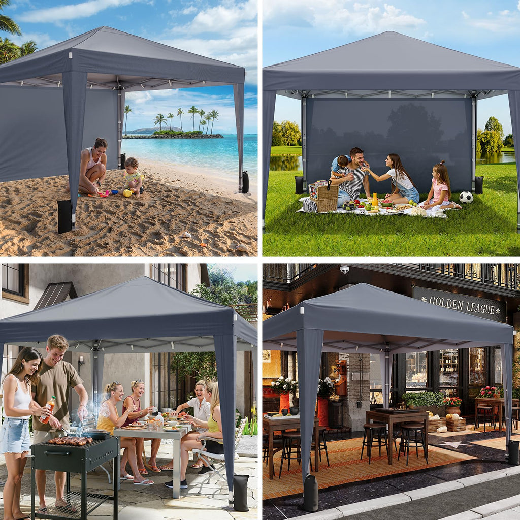 Driftalia 10x10 Pop Up Canopy with Sidewalls, Outdoor Instant Canopy Tent with Carry Bag for Commercial Events, Camping, Backyard Parties - White