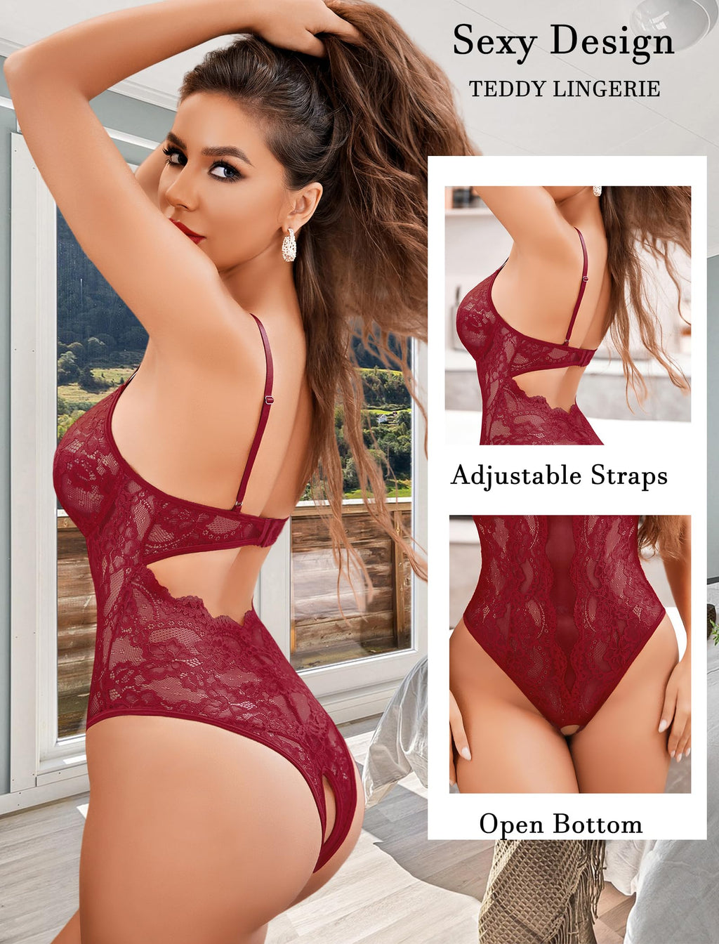 Avidlove Sexy Lingerie for Women Lace Teddy Bodysuit Deep V Cut Out Babydoll One Piece lingerie