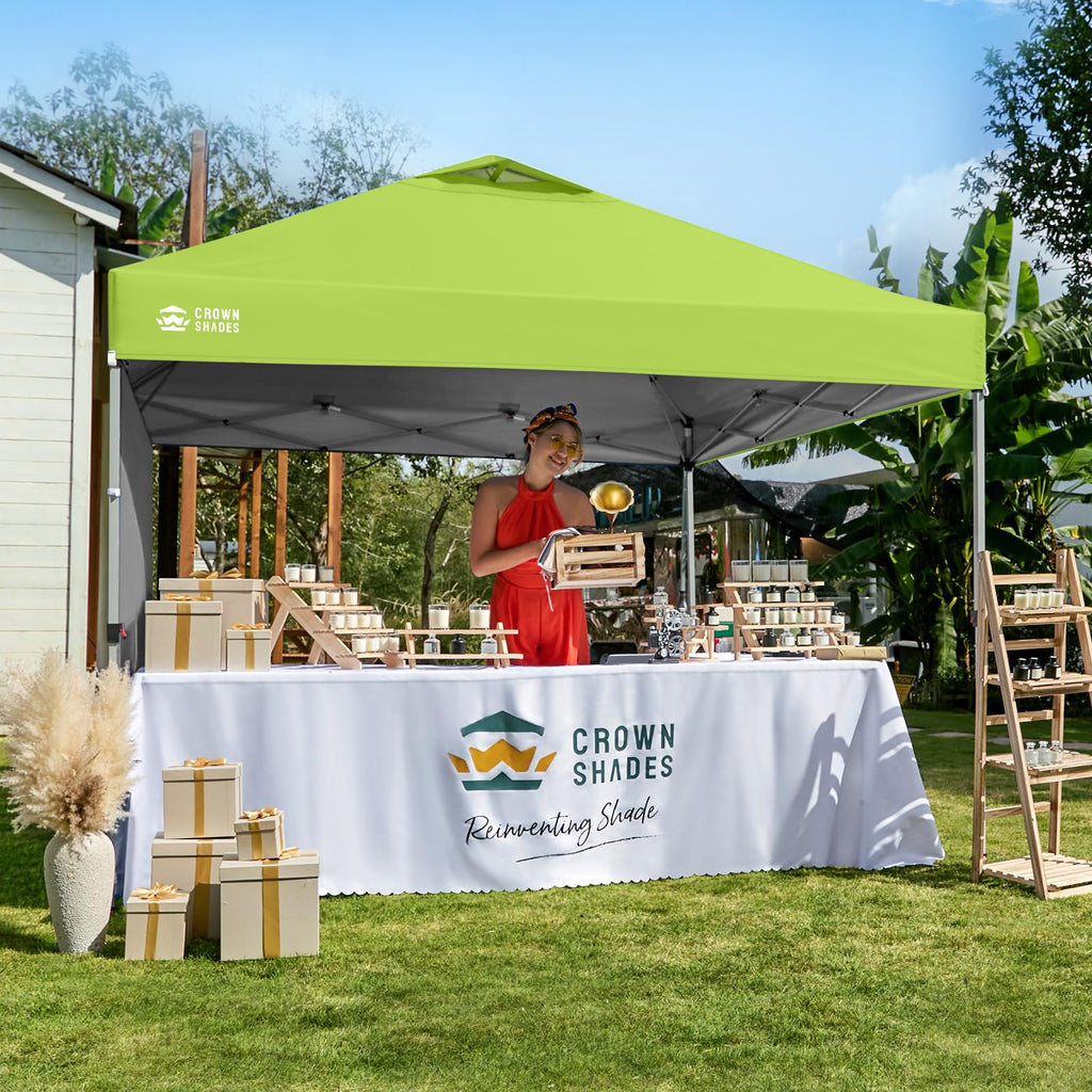 CROWN SHADES 10x10 Pop Up Canopy with 1 Side Wall - Beach Tent with One Push Setup - Outdoor Sun Shade for Events, Parties, Camping - Gazebo with STO-N-Go Cover Bag (White)