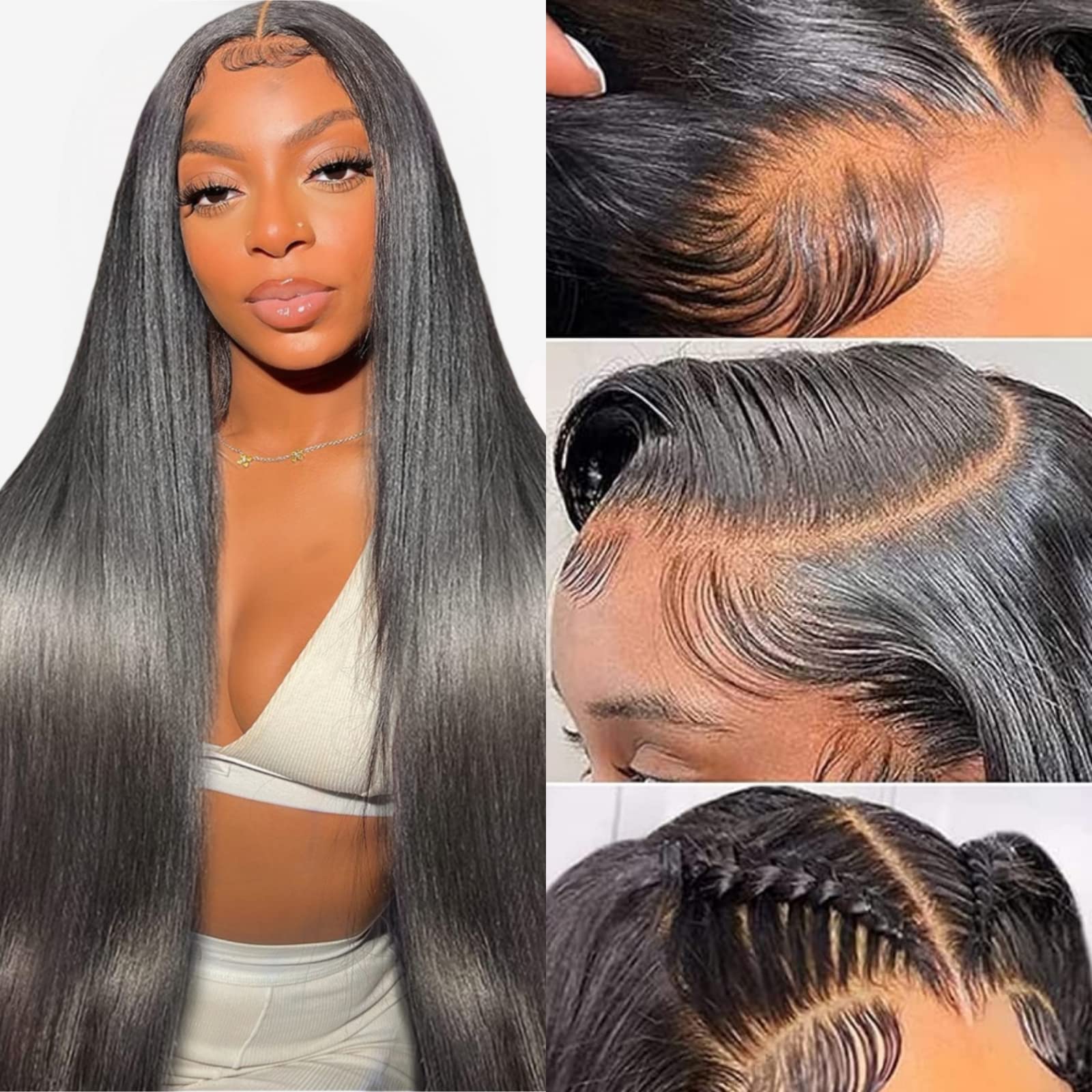 TTSMINS 13x6 Lace Front Wigs Human Hair for Women 180 Density HD Transparent 28 Inch Straight Lace Front Wigs Human Hair Pre Plucked Glueless Lace Frontal Wigs Natural Black Color