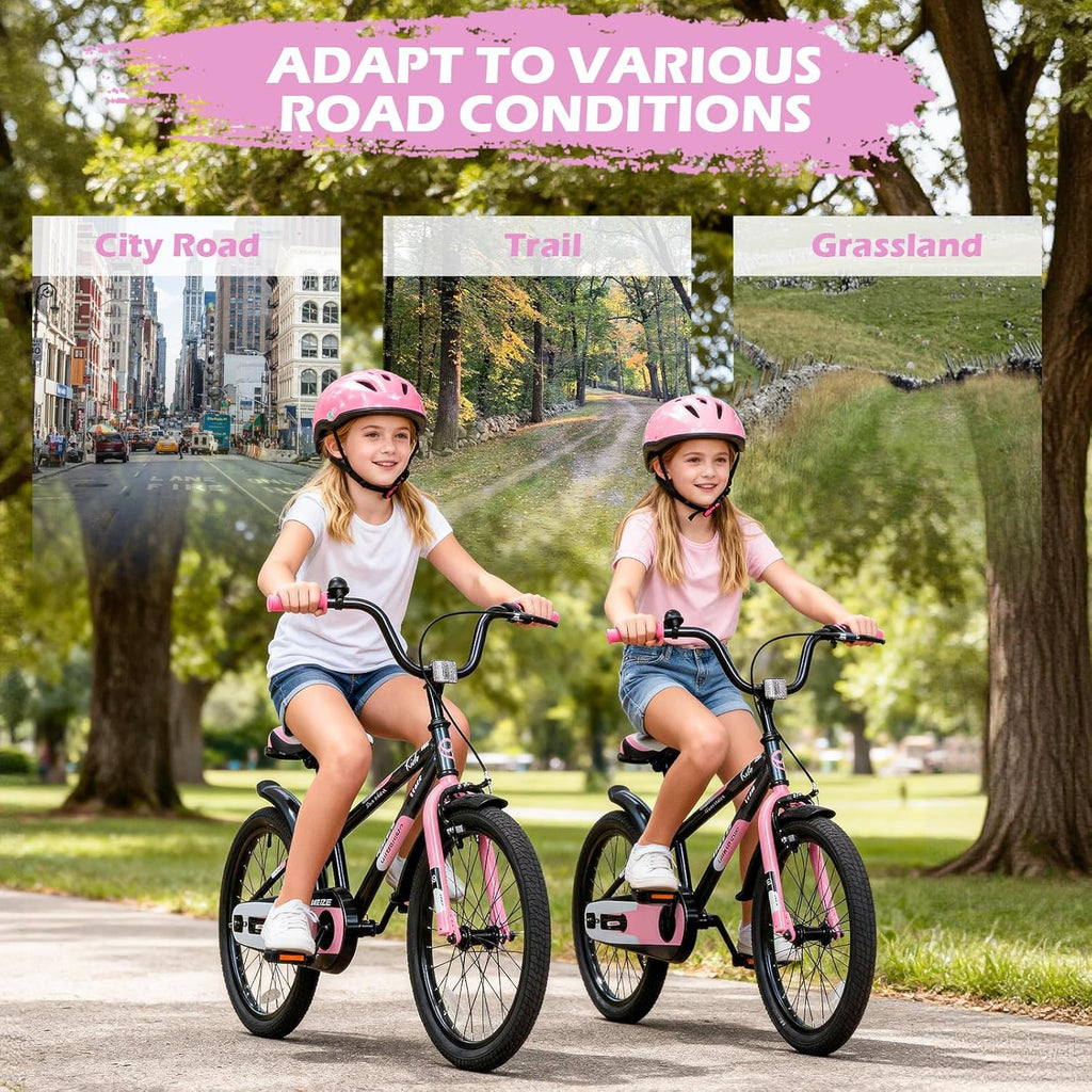 WEIZE Kids Bike, 20 Inch Children Bicycle for Boys & Girls Ages 6-12 Years Old, Rider Height 48-60 Inch, Adjustable Seat & Handlebars, Coaster Brake, Pinkblack