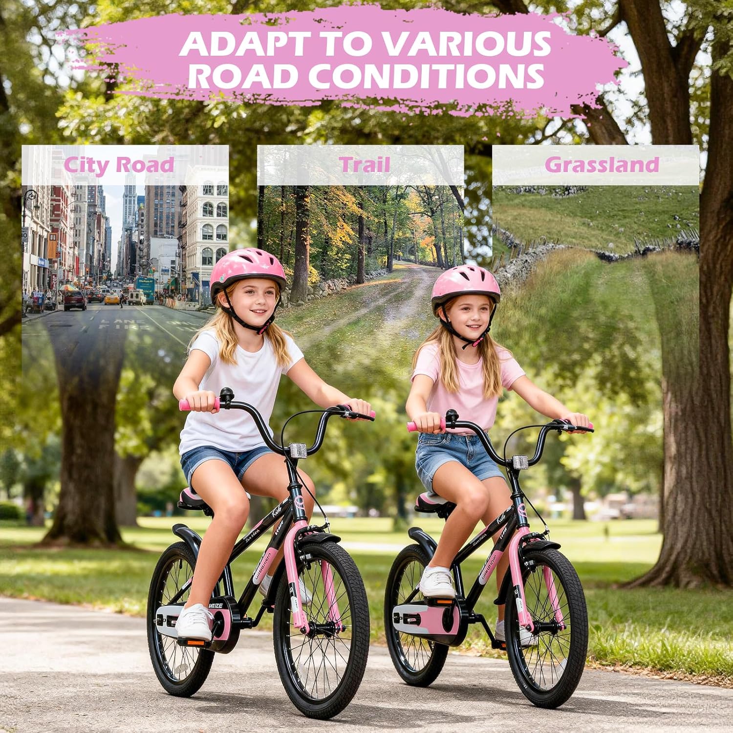 WEIZE Kids Bike, 20 Inch Children Bicycle for Boys & Girls Ages 6-12 Years Old, Rider Height 48-60 Inch, Adjustable Seat & Handlebars, Coaster Brake, Pinkblack