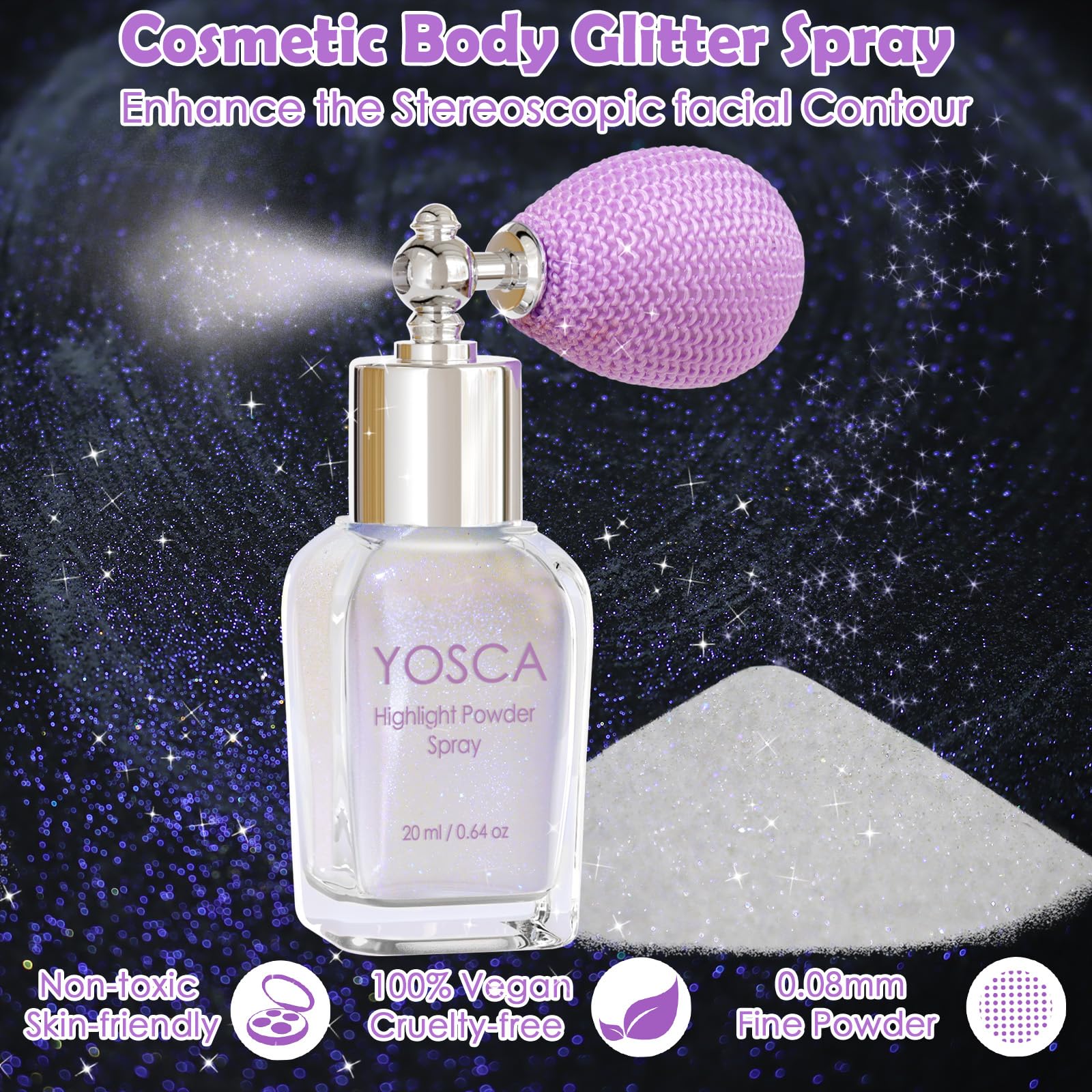 Yosca Body Glitter Spray, 30ML Loose Laser Body Shimmer Powder Holographic Hair Spray Silver Glitter Sparkle Highlighter Makeup Festival Rave Accessories for Clothes Hair Face Nail Art - Rainy Rainbow