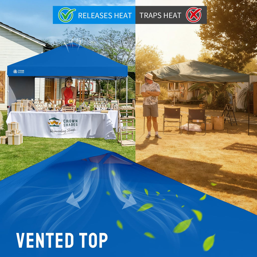CROWN SHADES 10x10 Pop Up Canopy with 1 Side Wall - Beach Tent with One Push Setup - Outdoor Sun Shade for Events, Parties, Camping - Gazebo with STO-N-Go Cover Bag (White)