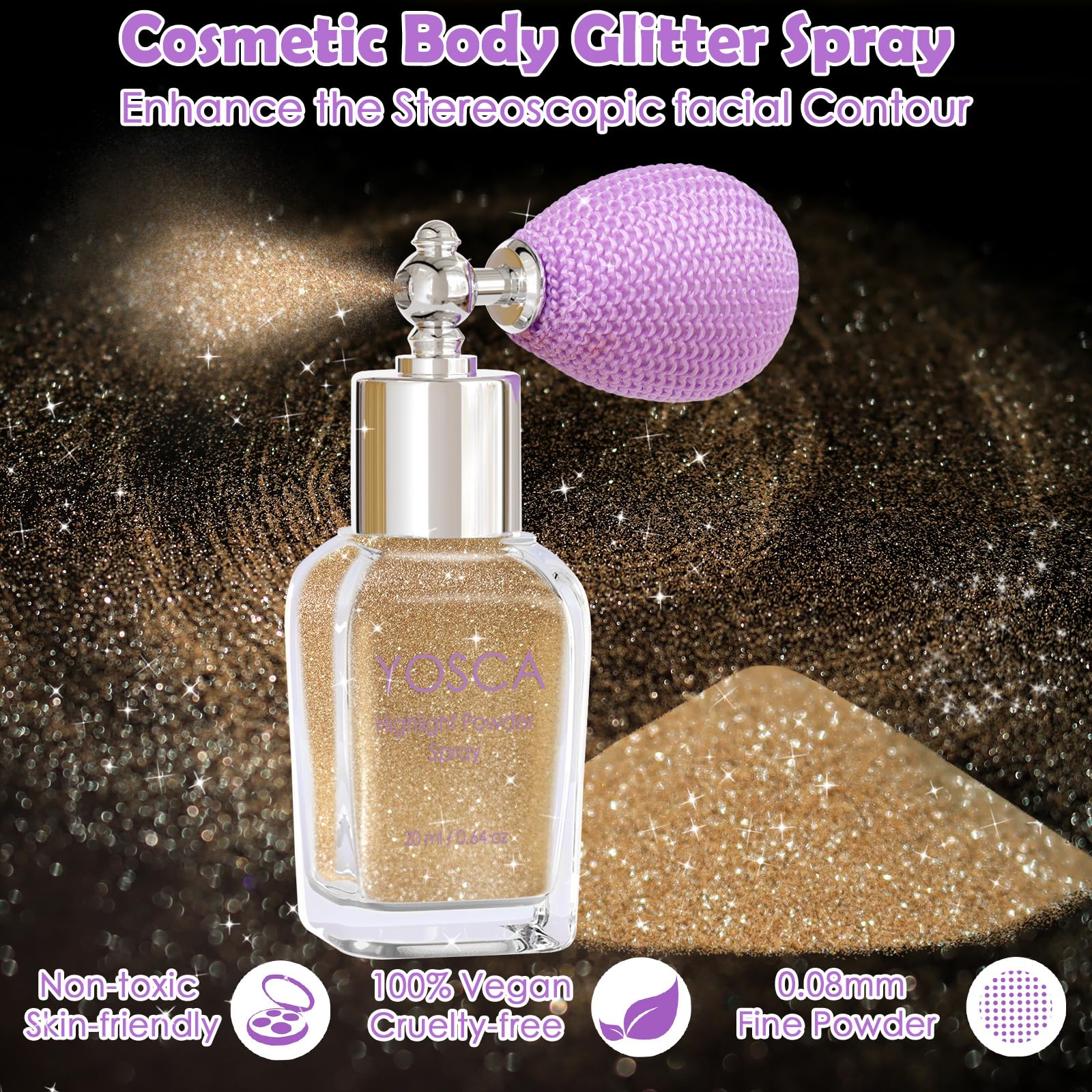 Yosca Body Glitter Spray, 30ML Loose Laser Body Shimmer Powder Holographic Hair Spray Silver Glitter Sparkle Highlighter Makeup Festival Rave Accessories for Clothes Hair Face Nail Art - Rainy Rainbow